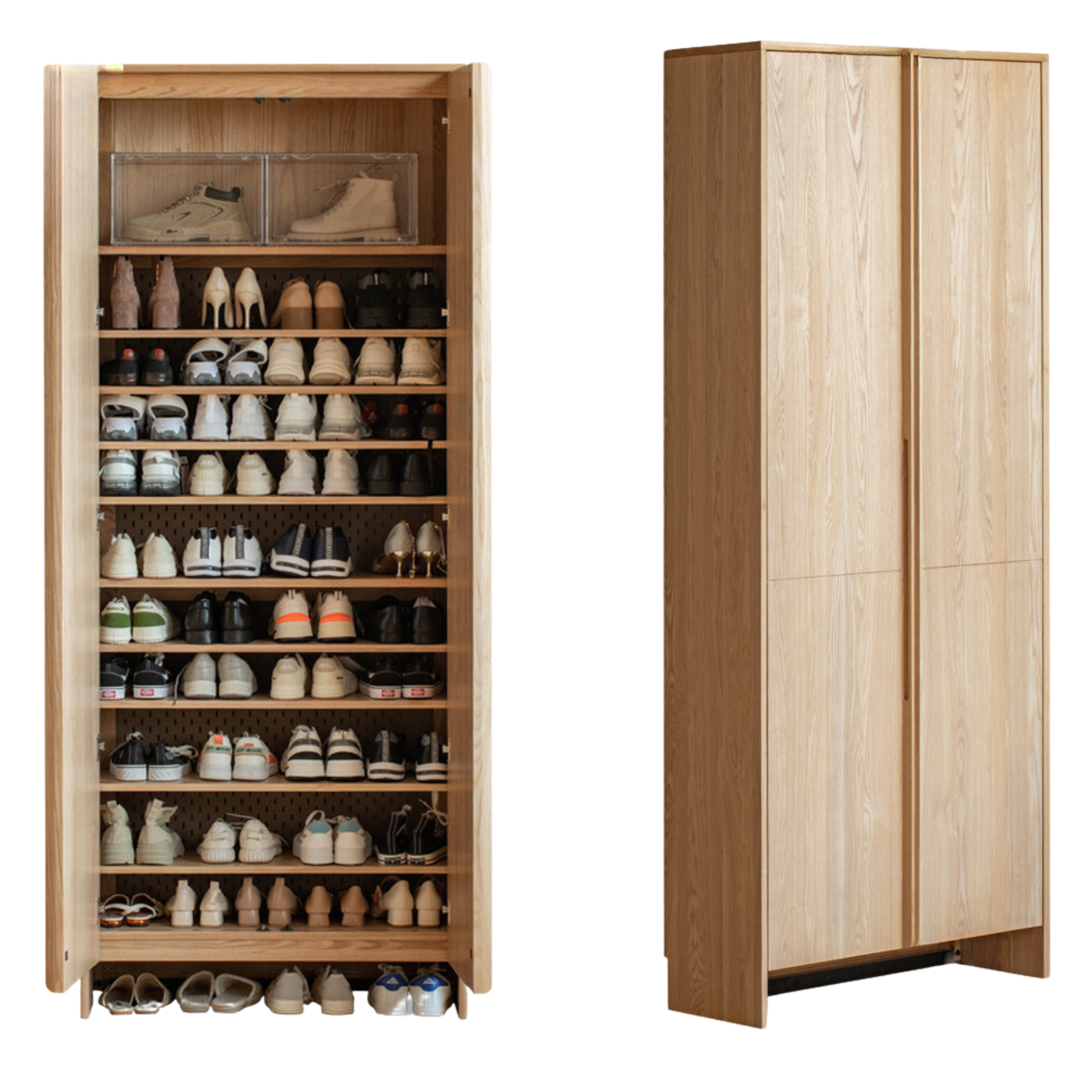 Ash, Oak Solid Wood Shoe Cabinet, Entrance Cabinet Combination Storage