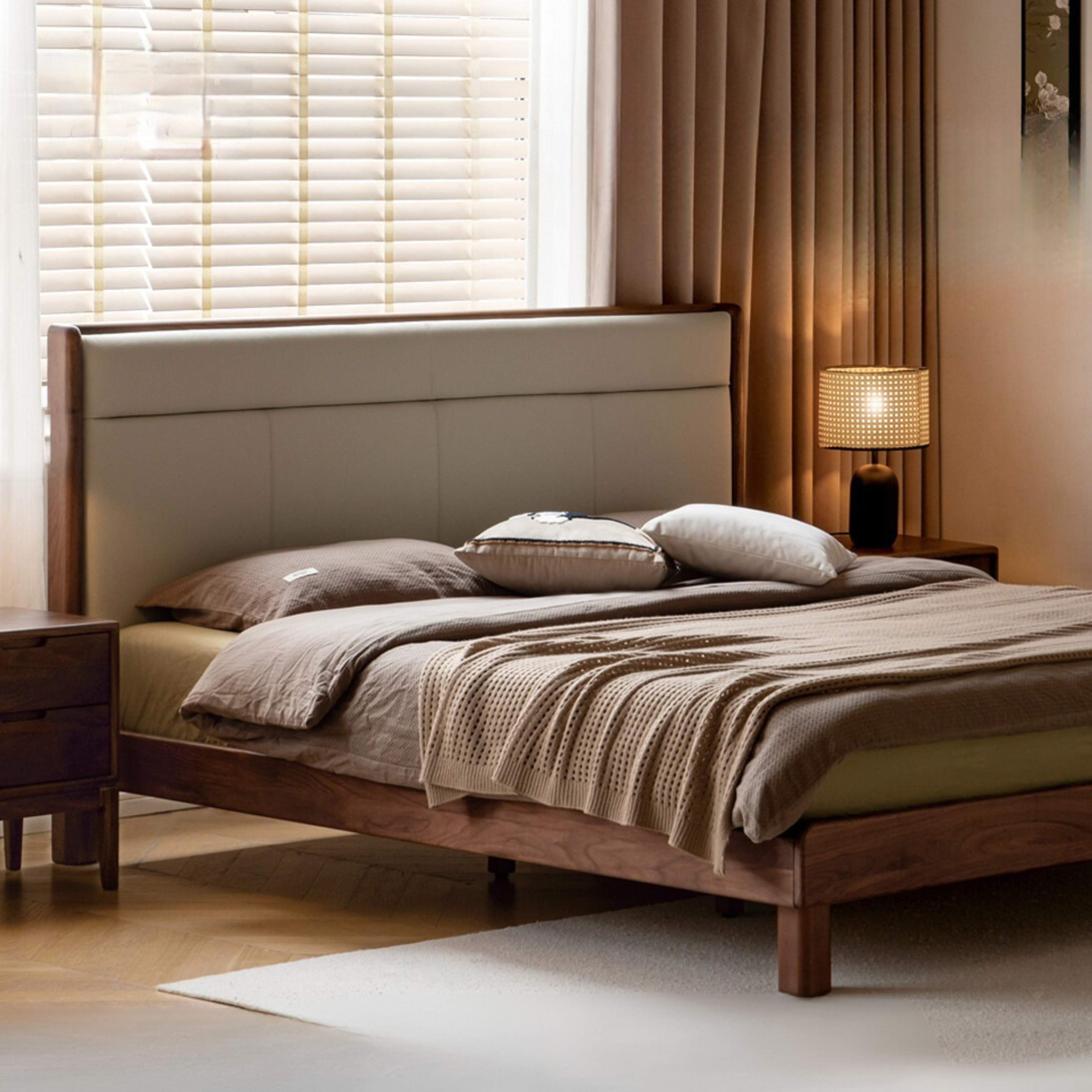North American Black Walnut, Ash solid wood leather soft bed