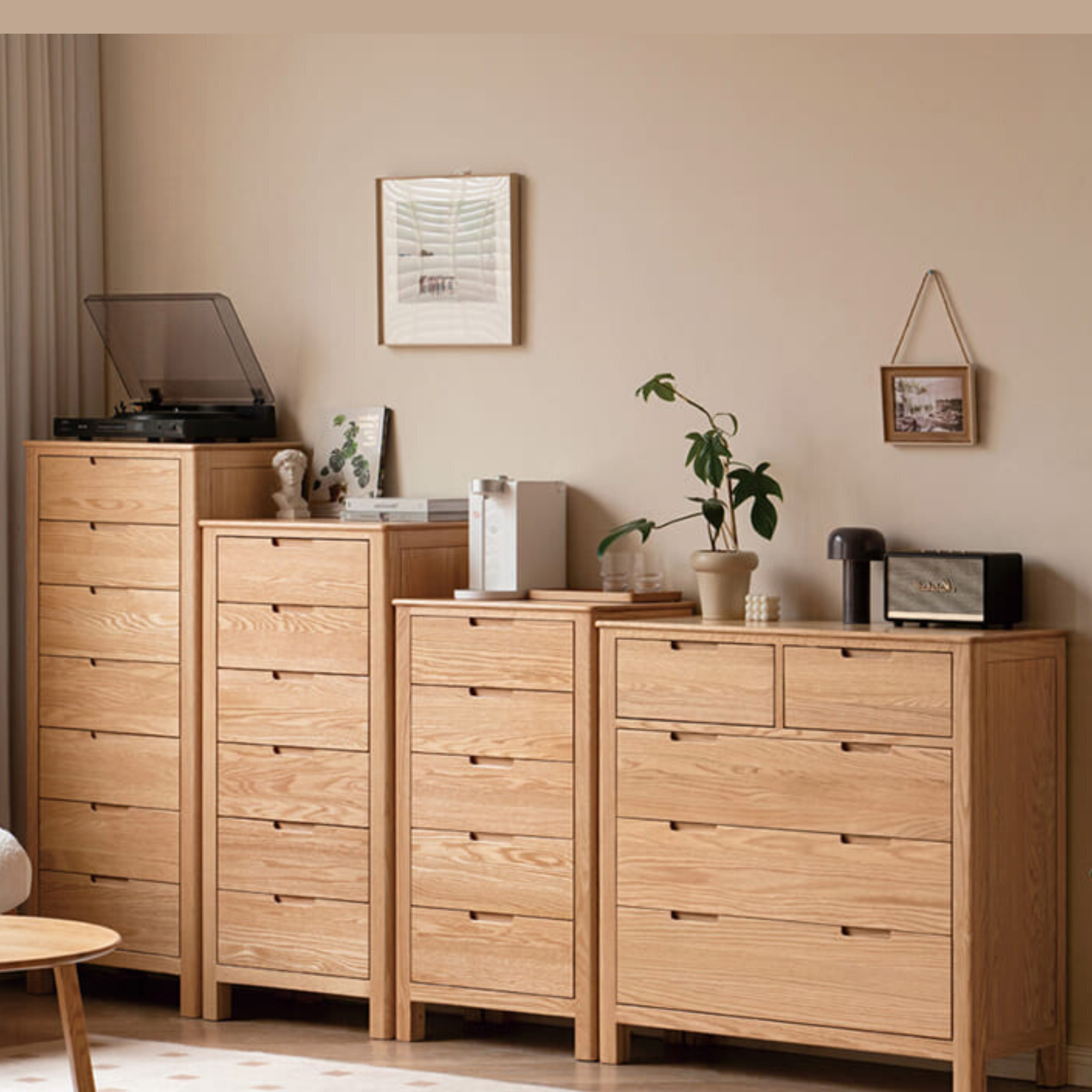 Oak Solid Wood, Solid Rubberwood Nordic Chest of Drawers