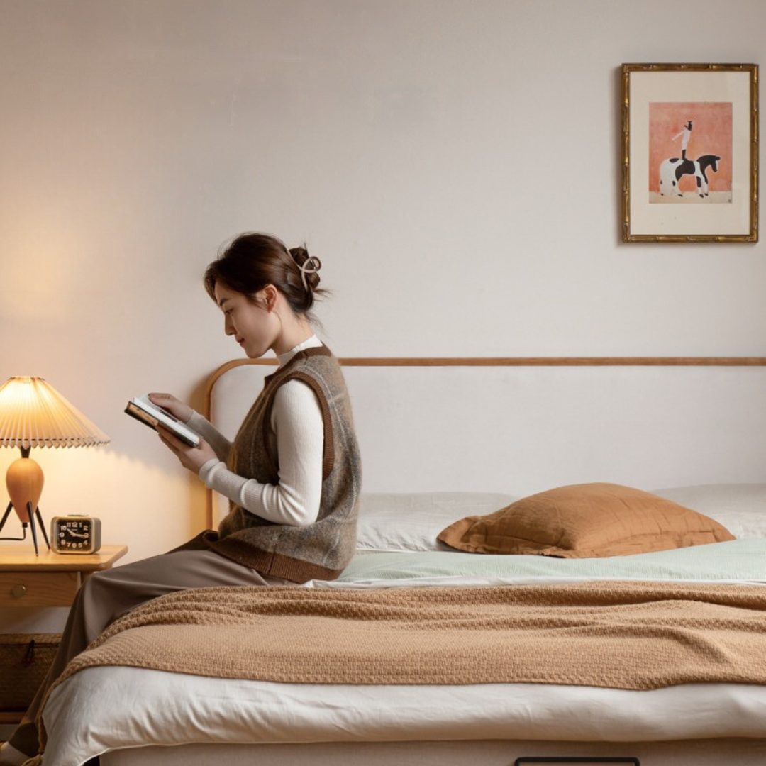 Cherry Solid Wood Technology Fabric Soft Modern Bed