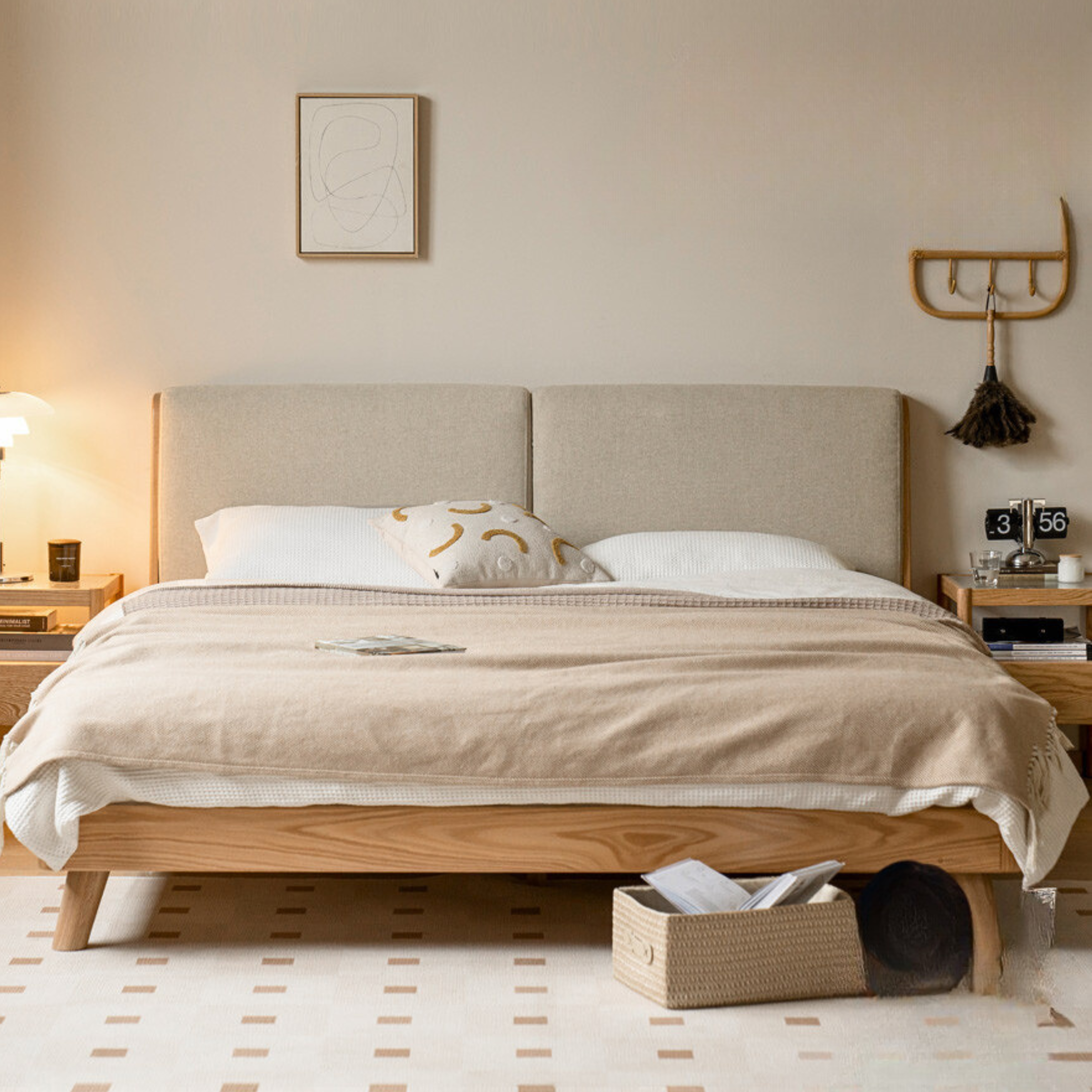 Rubberwood, Oak solid wood Soft Bed
