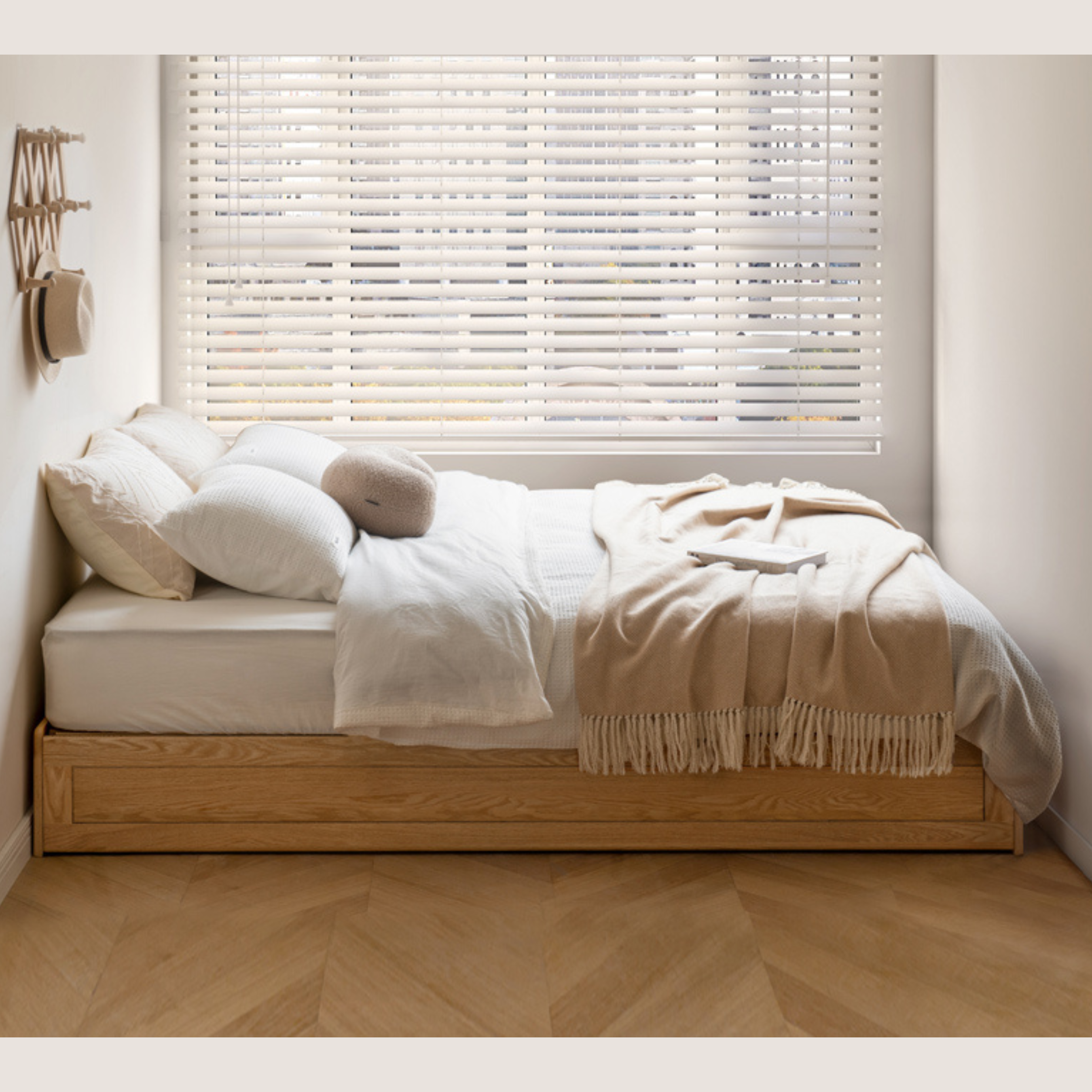Oak solid wood platform bed, headboard-free Box bed