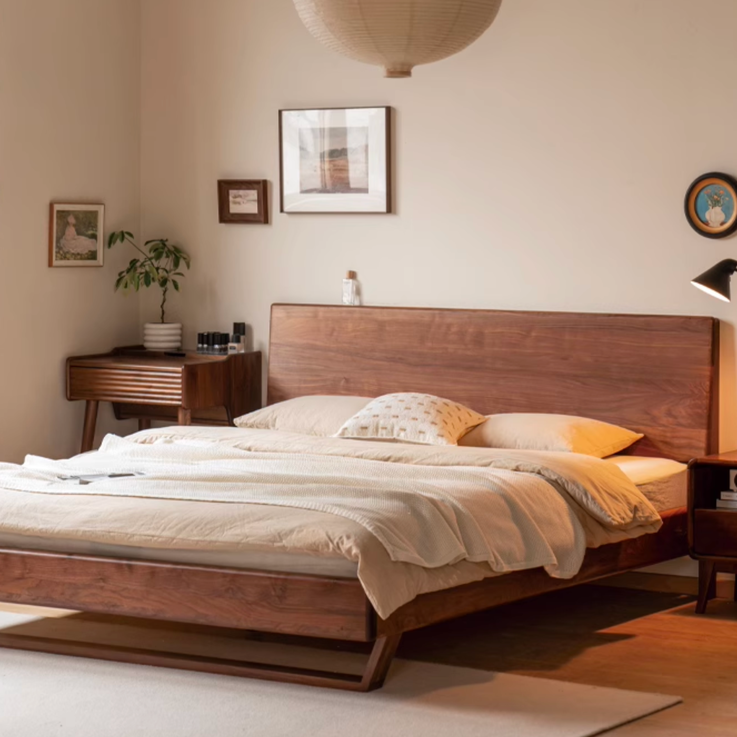 Oak, Black Walnut, Teak Solid Wood Suspended Bed