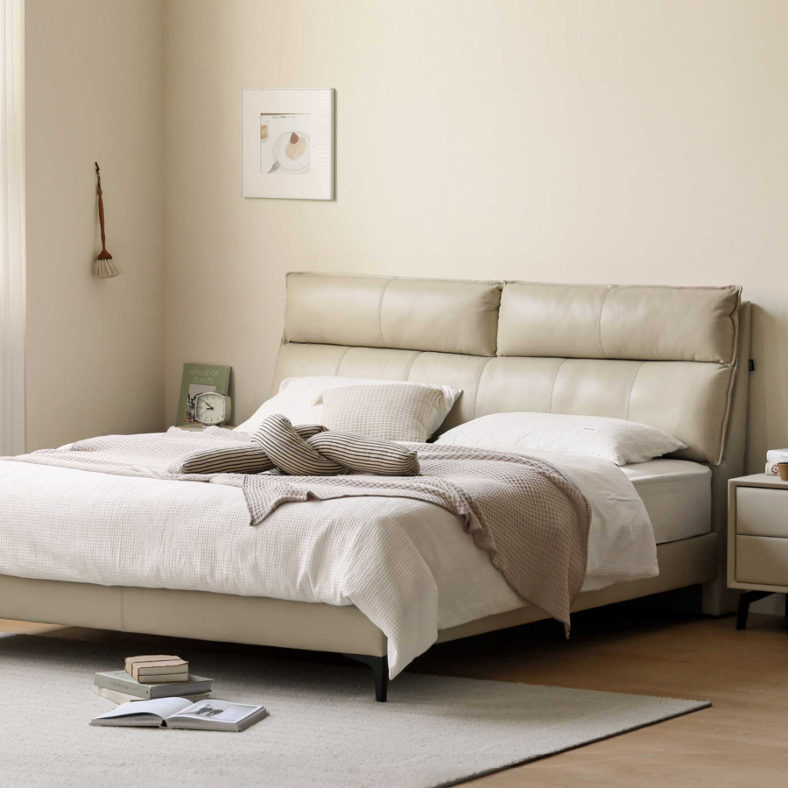 Cow Leather Bed ,Technology Cloth Wood Bed