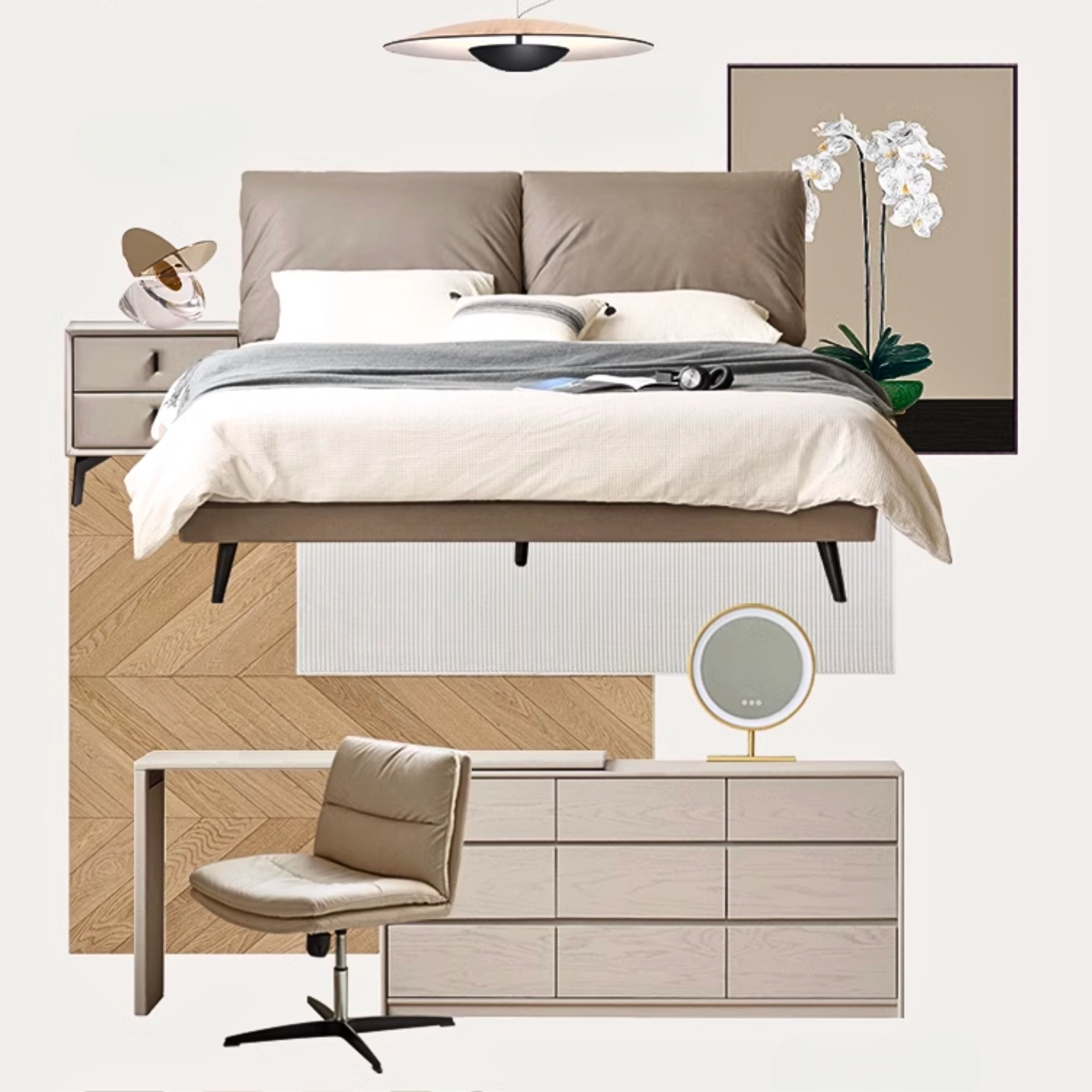 Cow Leather Bed ,Technology Cloth Wood Bed