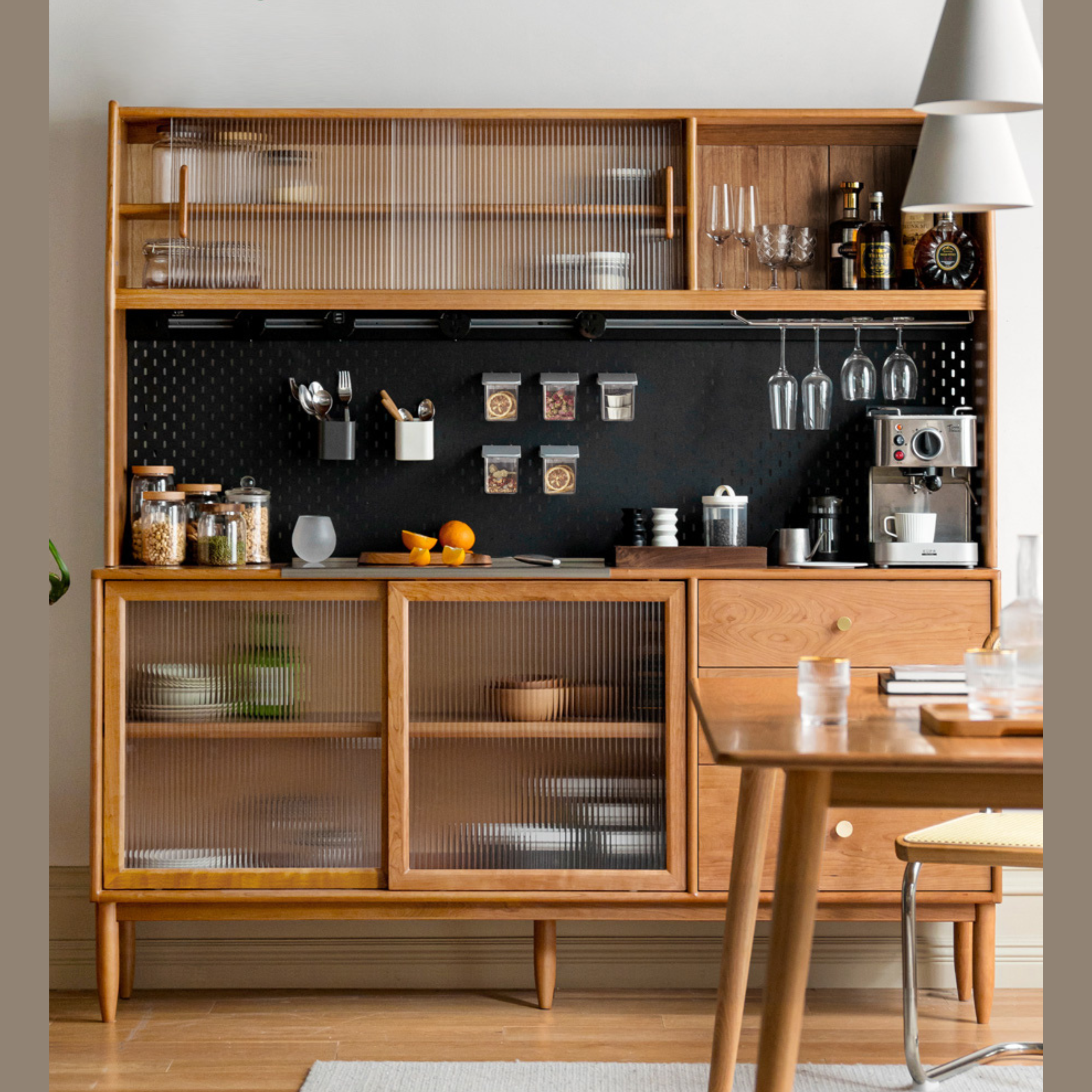 Cherry Solid Wood Sideboard High Cabinet Multi-Functional Buffet