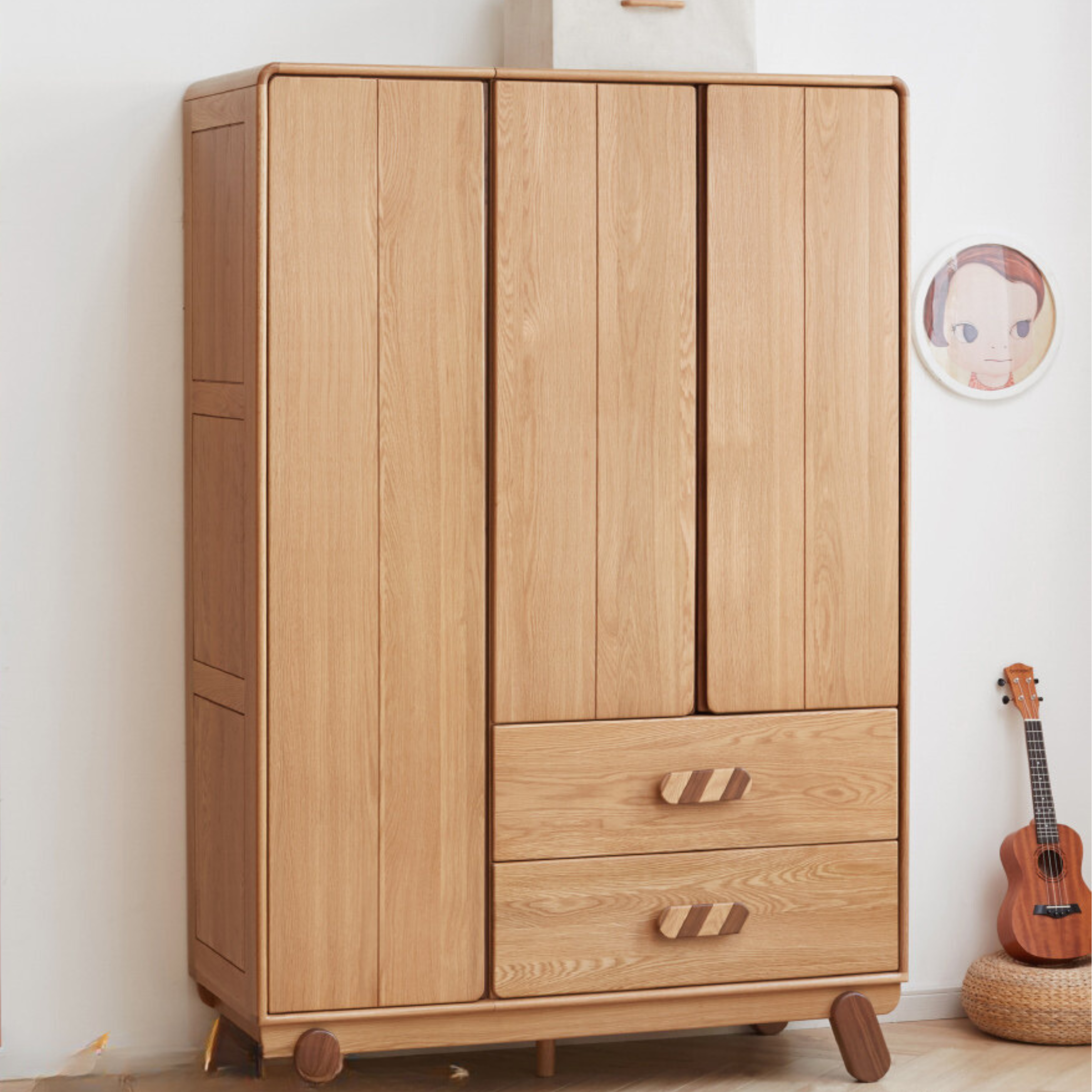 Oak Solid Wood Children's Wardrobe Modern