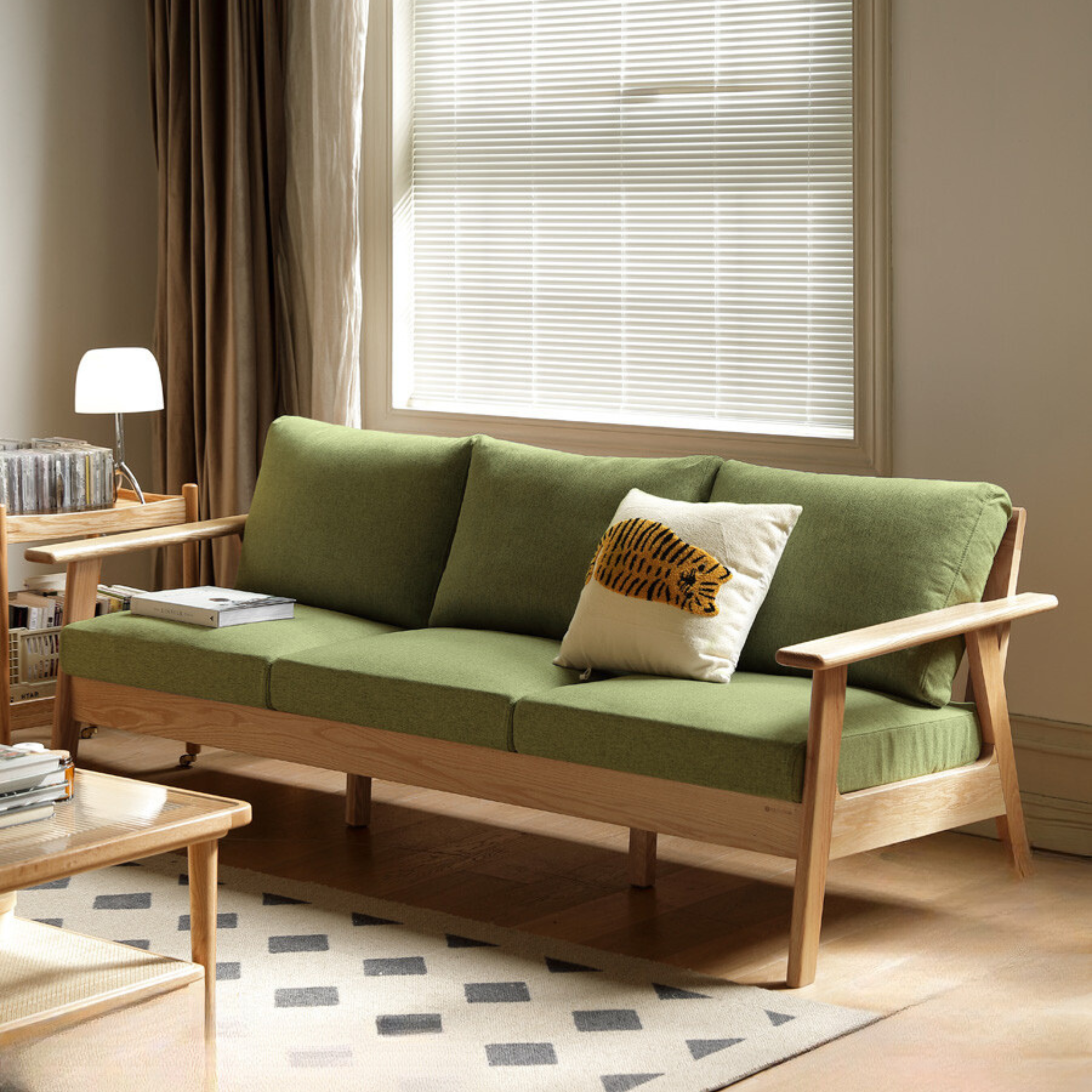 Oak Solid Wood Fabric Sofa 3 colors.
