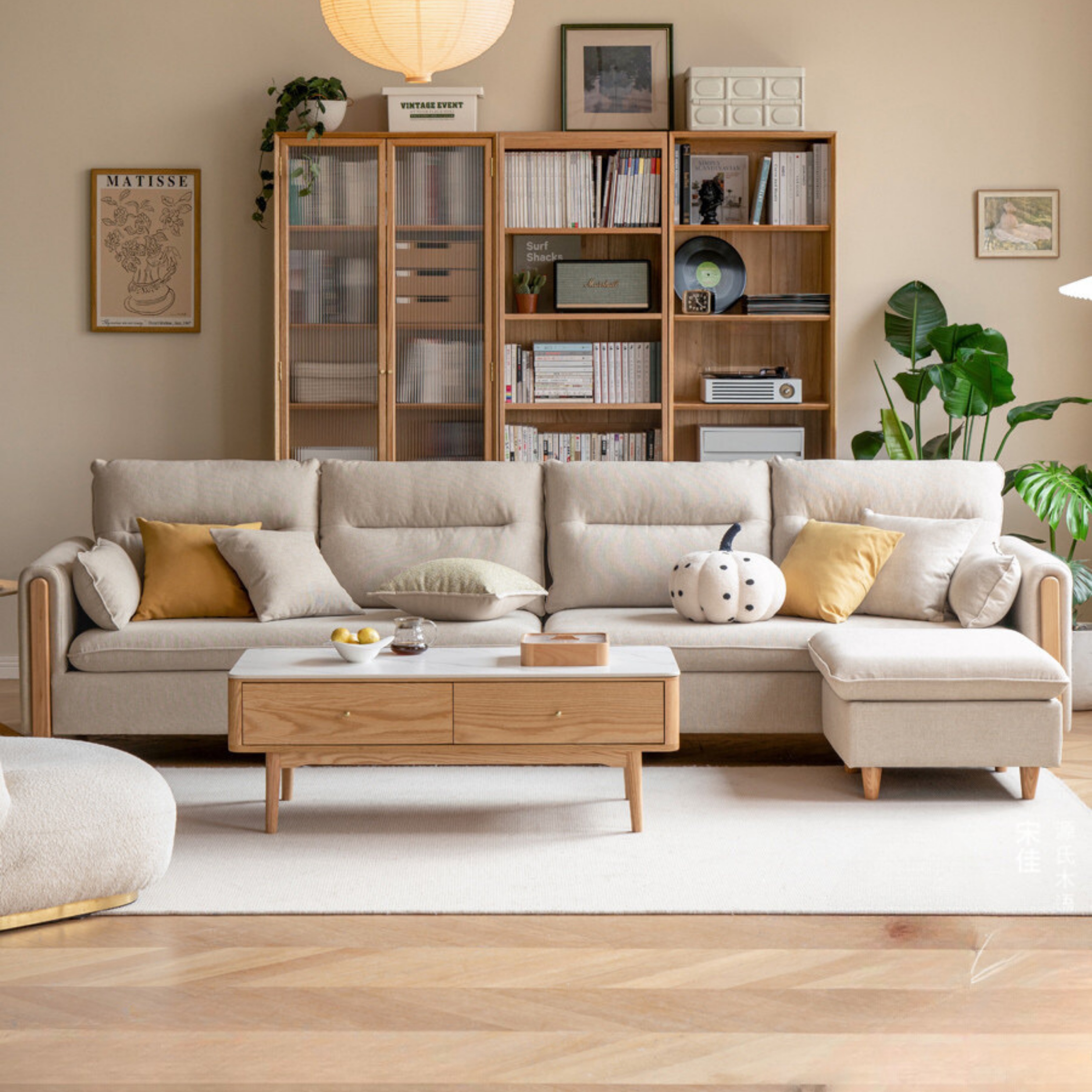 Oak Solid Wood Luxury Fabric Sofa.