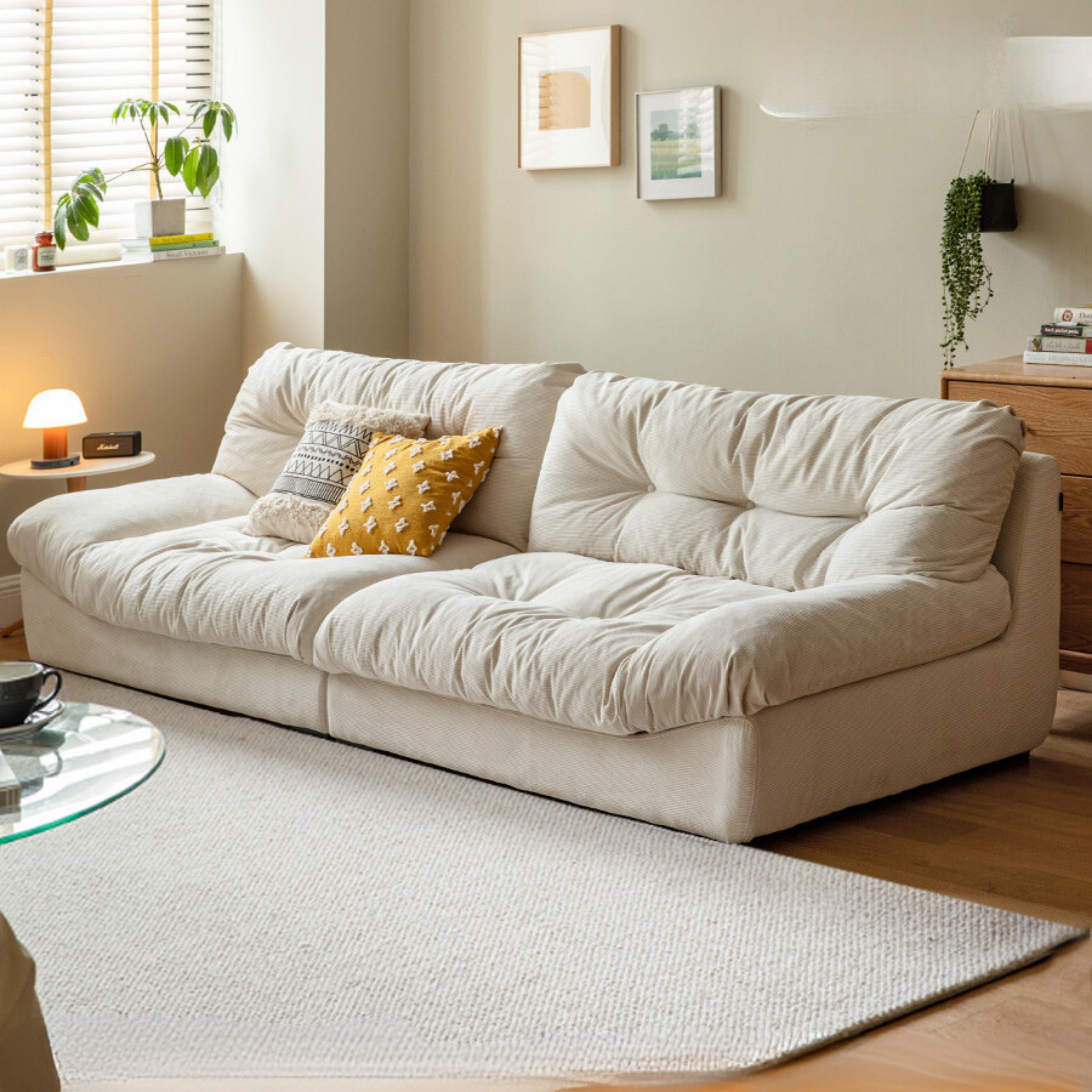 Fabric Italian Style Cloud Sofa With Russian Birch Wood Frame