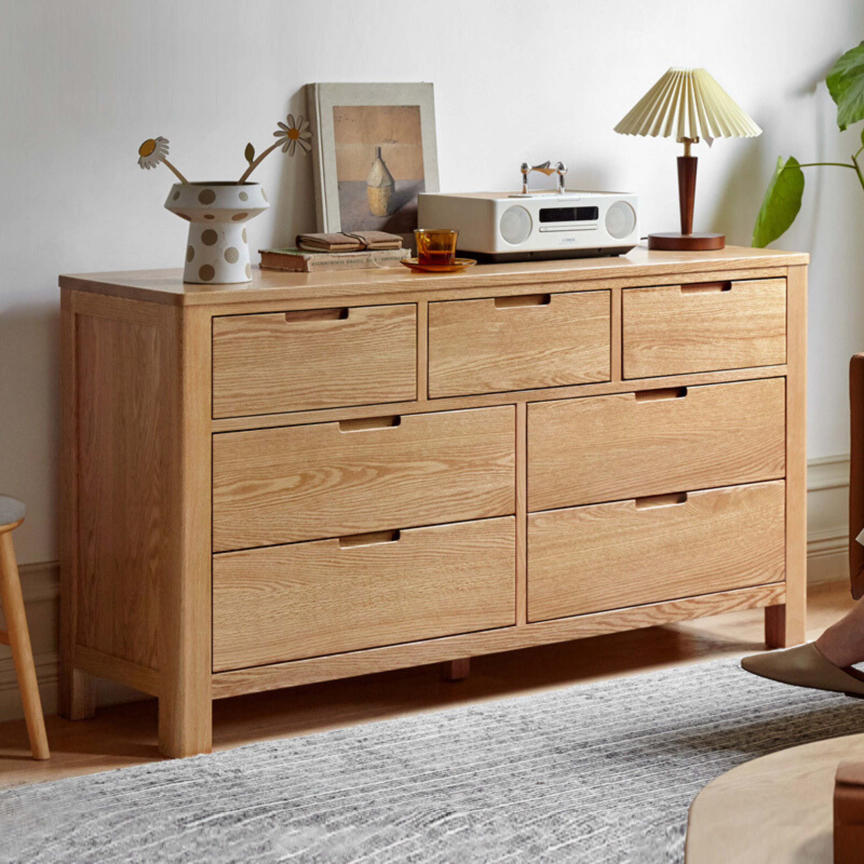 Oak Solid Wood, Solid Rubberwood Seven Drawers Drawer