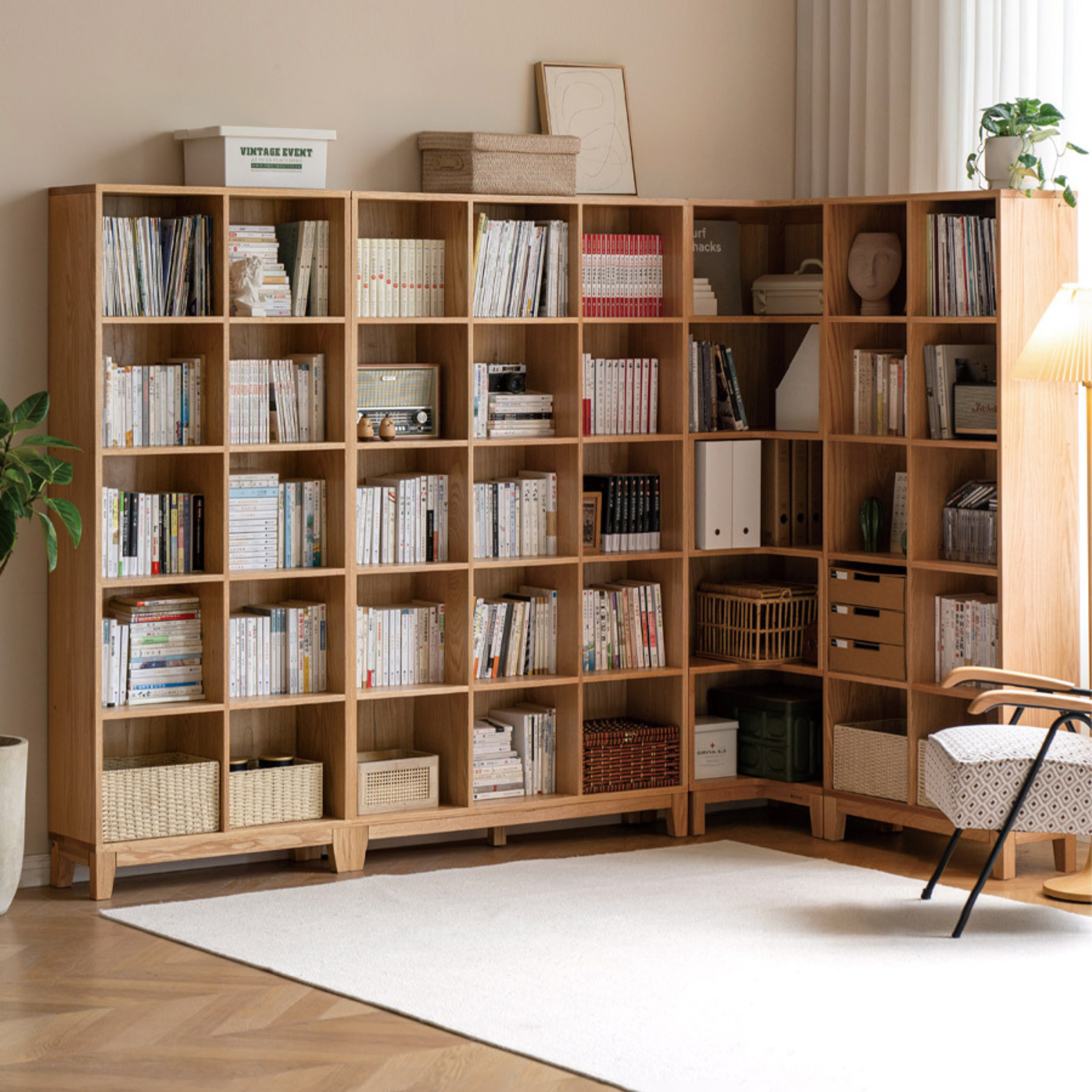 Oak Solid Wood Floor To Ceiling Bookshelve