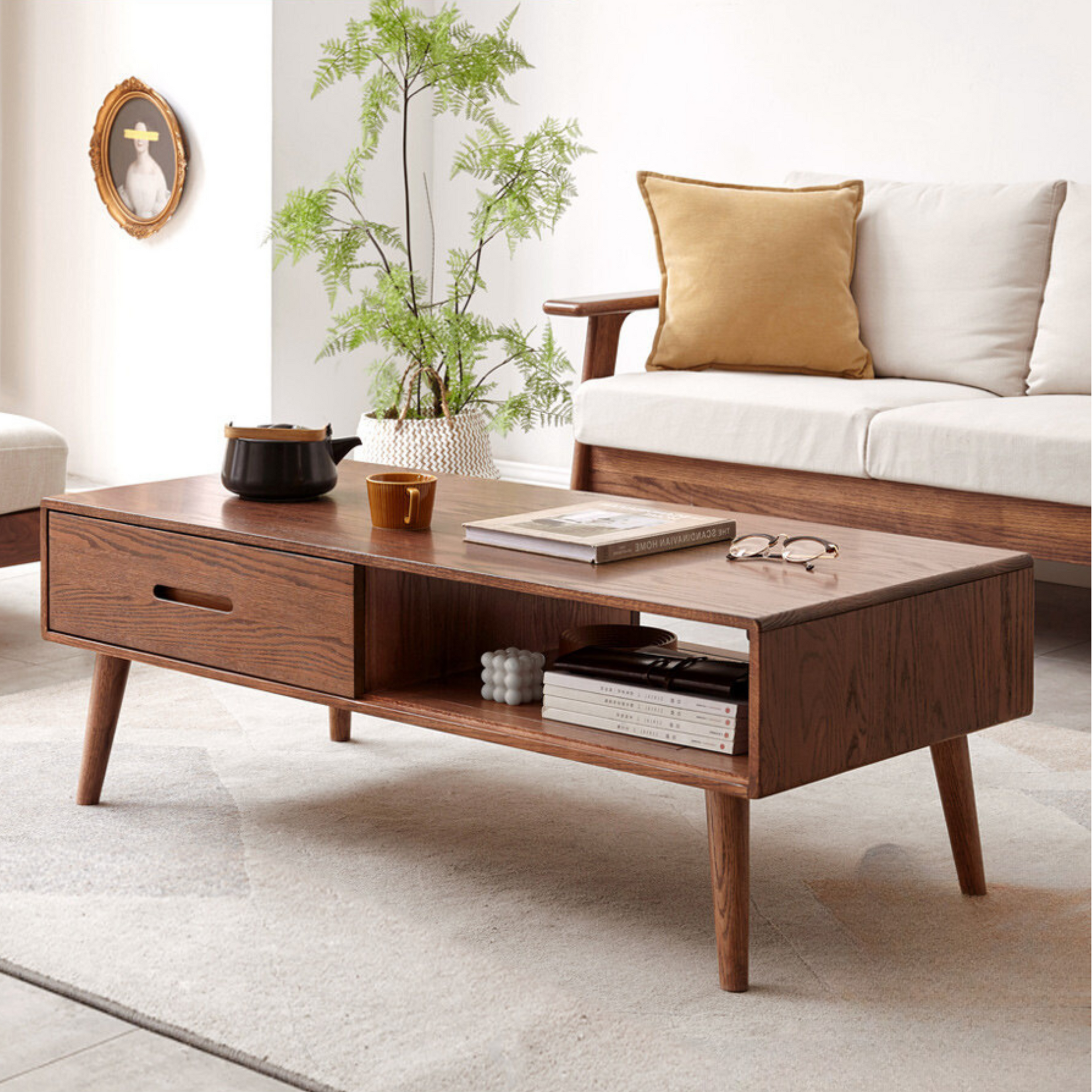 all solid wood coffee table simple modern oak furniture Nordic tea