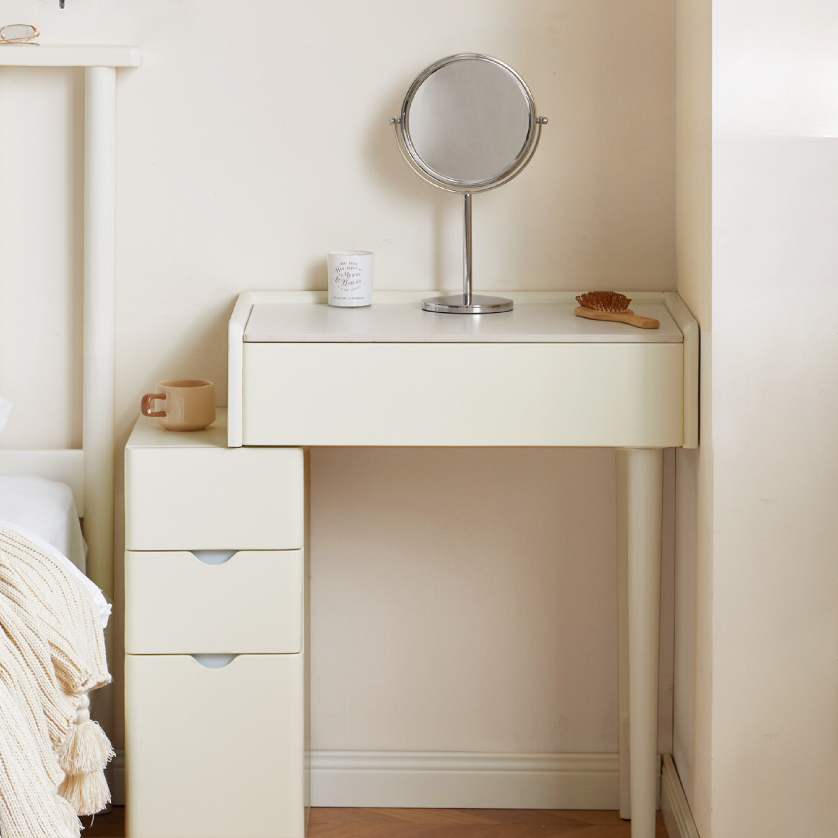 Pine Solid Wood Makeup Table Cream Style.