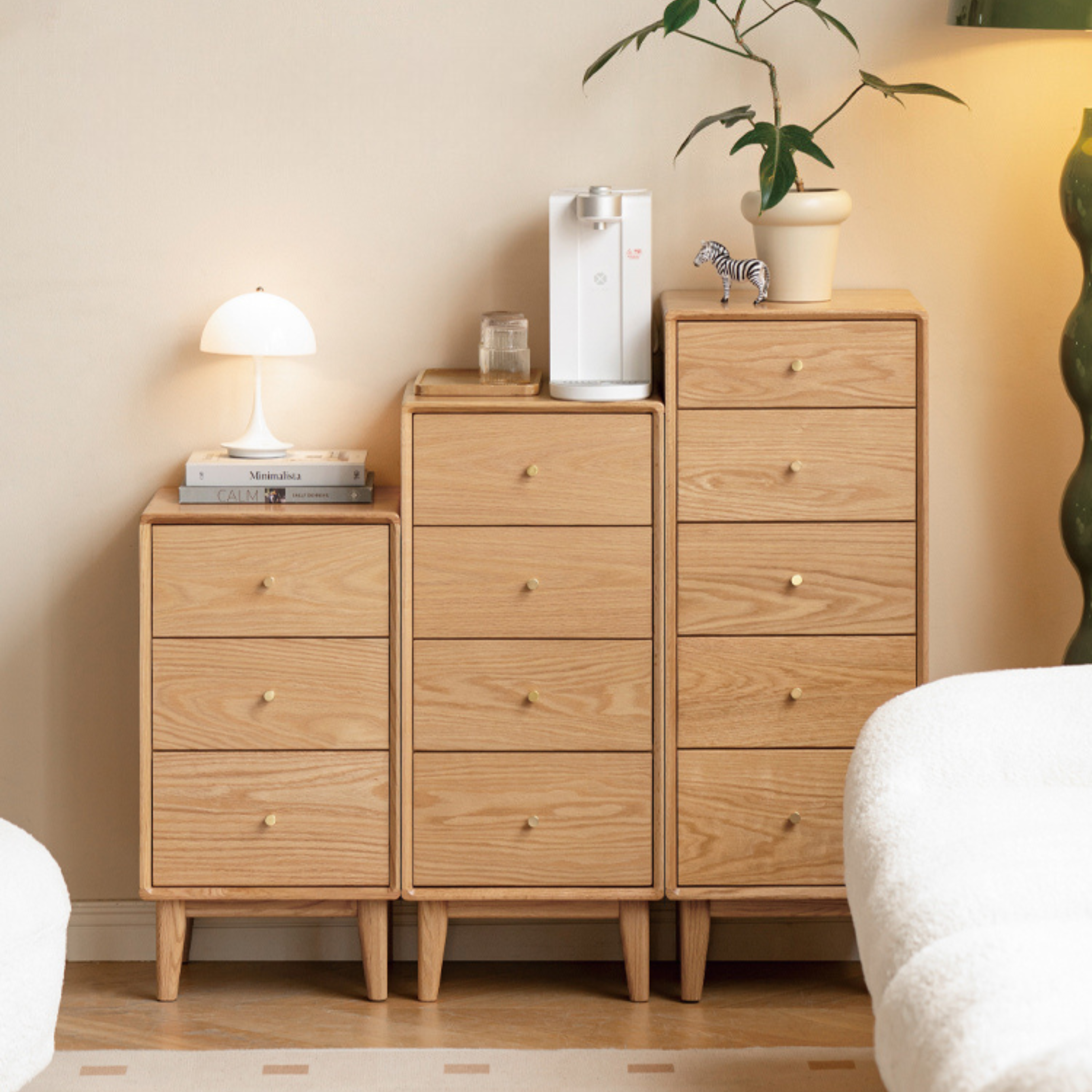 Oak, Beech Solid Wood Chest of Drawers, Multi-Functional Storage Cabinet Combination