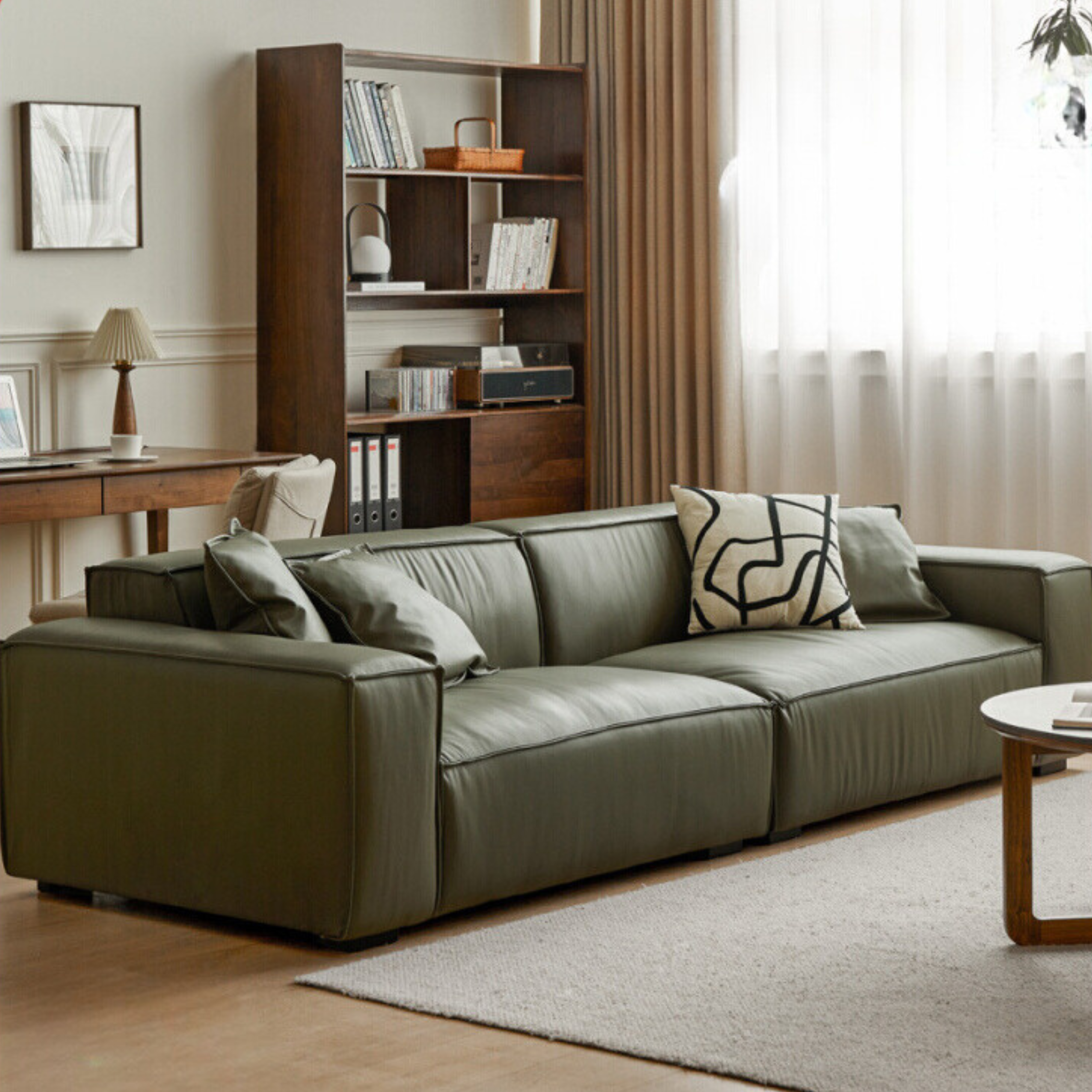 First Layer Yellow Cowhide Italian Tofu Block Sofa.