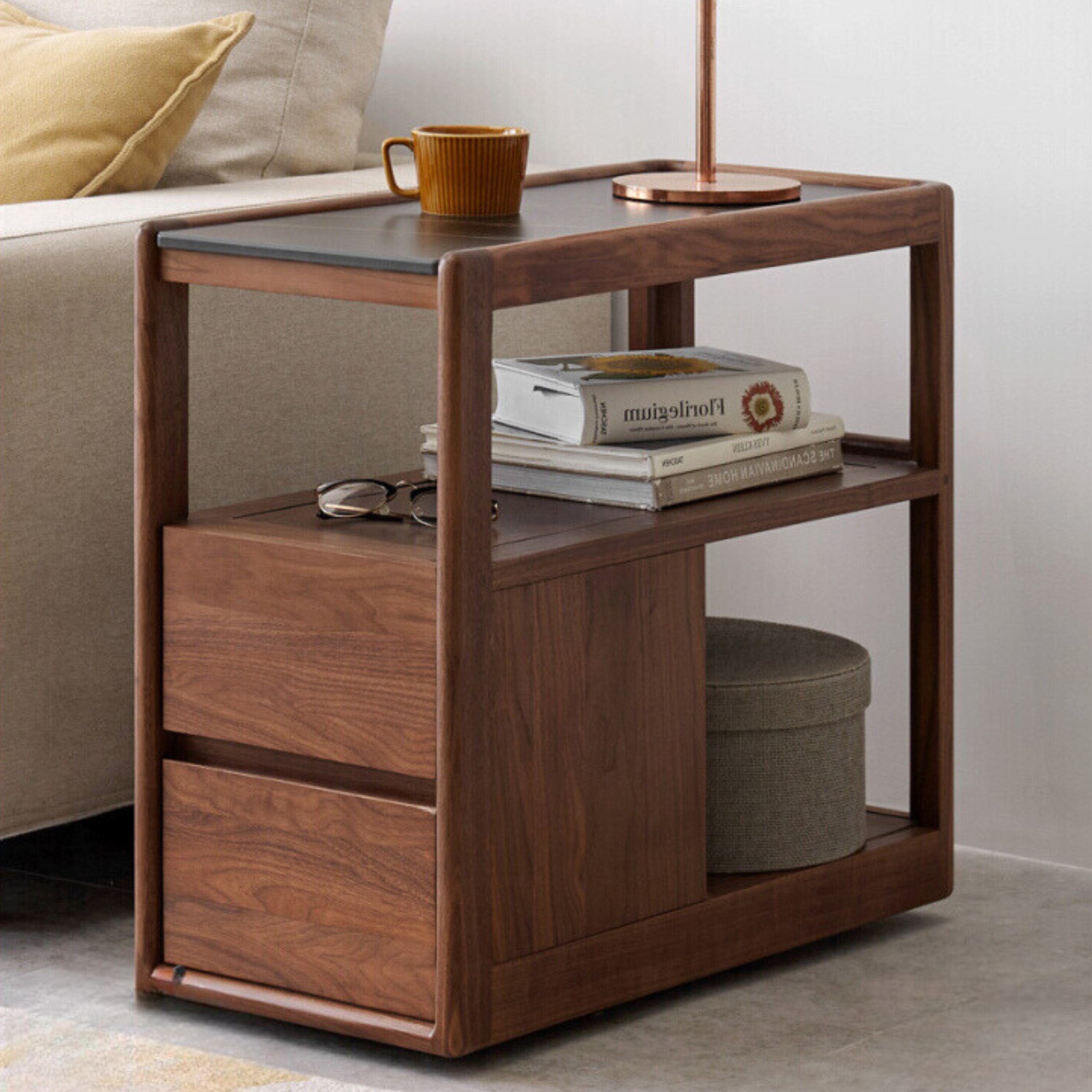 Black Walnut, Sandalwood With Slate Top Side Table
