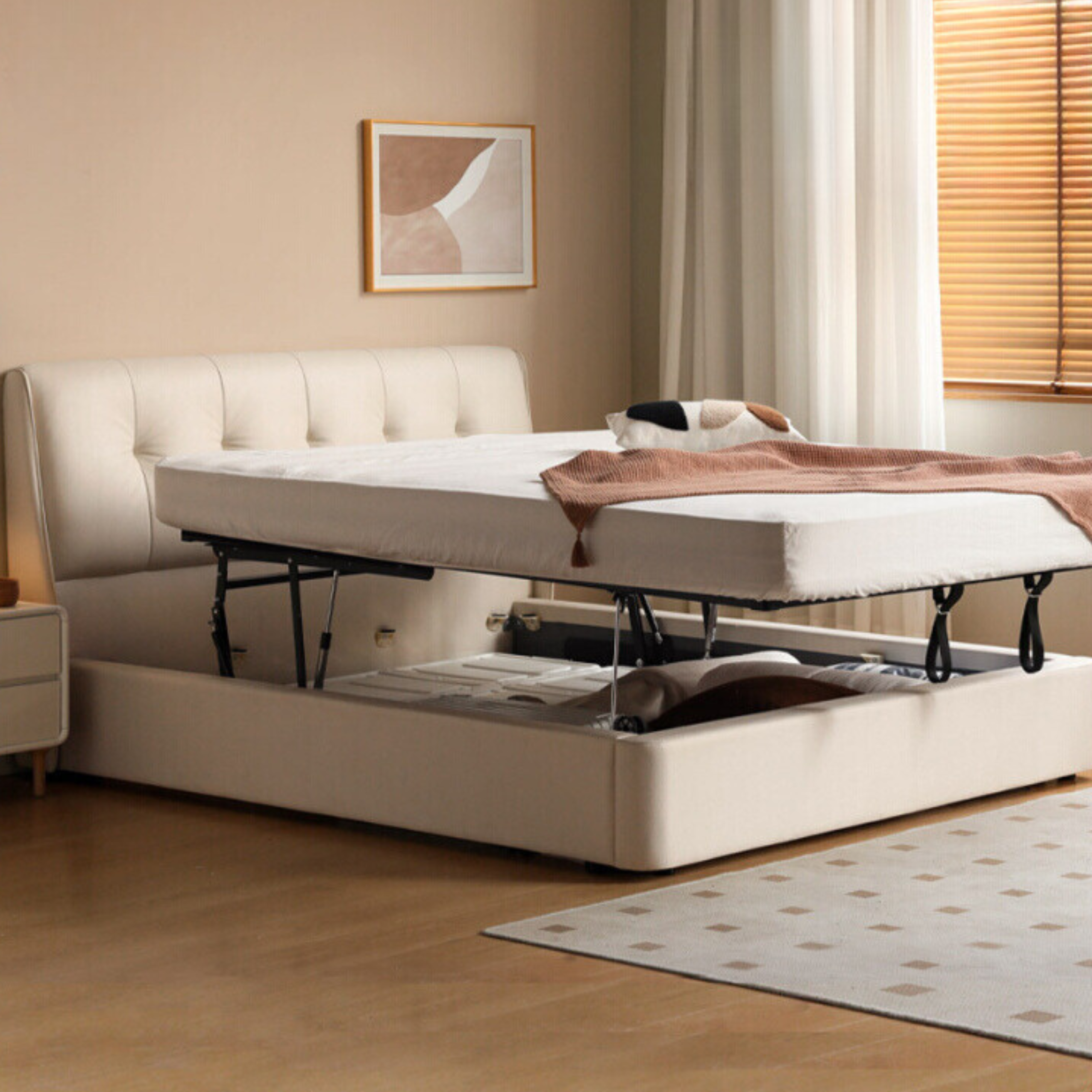 Leather Cream Soft Box Bed