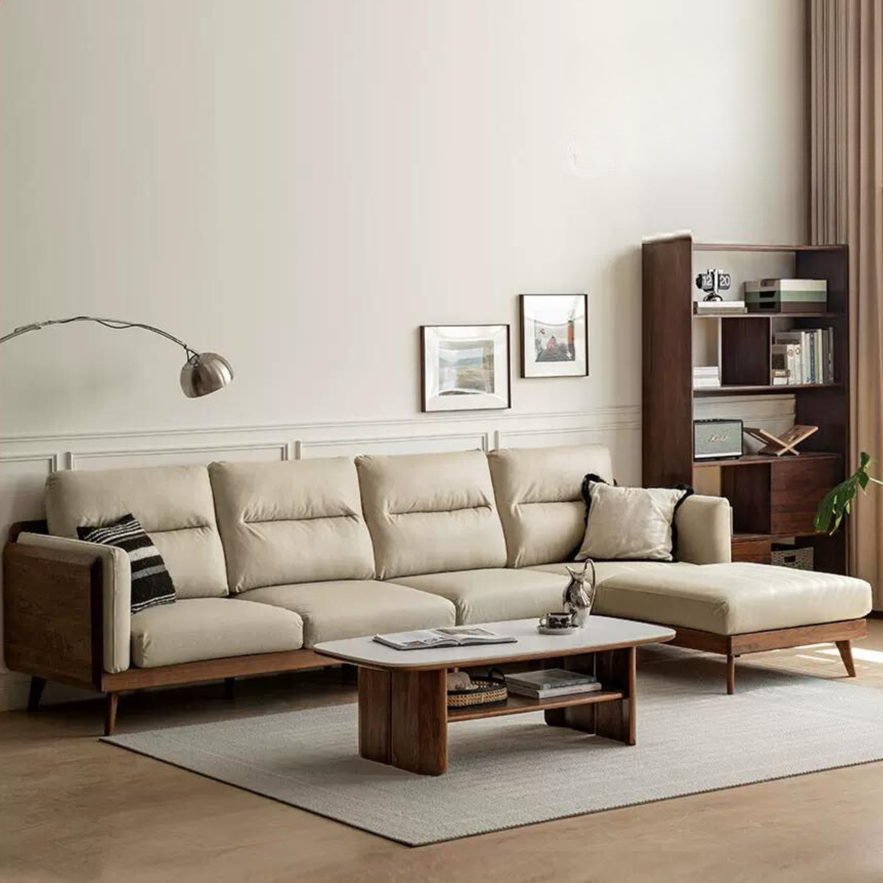 Black Walnut Solid Wood Sofa,Technology Cloth, Fabric.