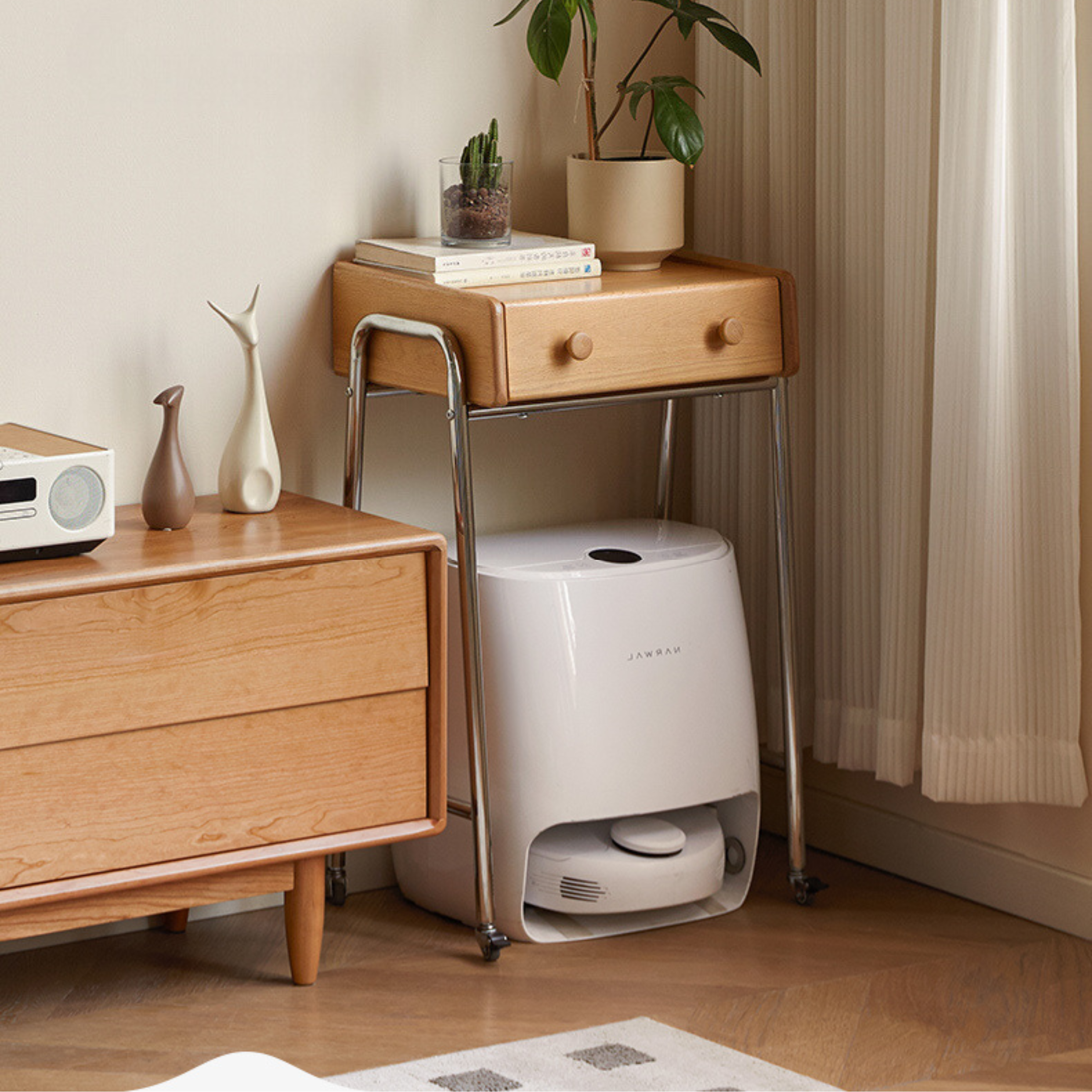 Oak Solid Wooden Edge Cabinet, Cute Robot Shape