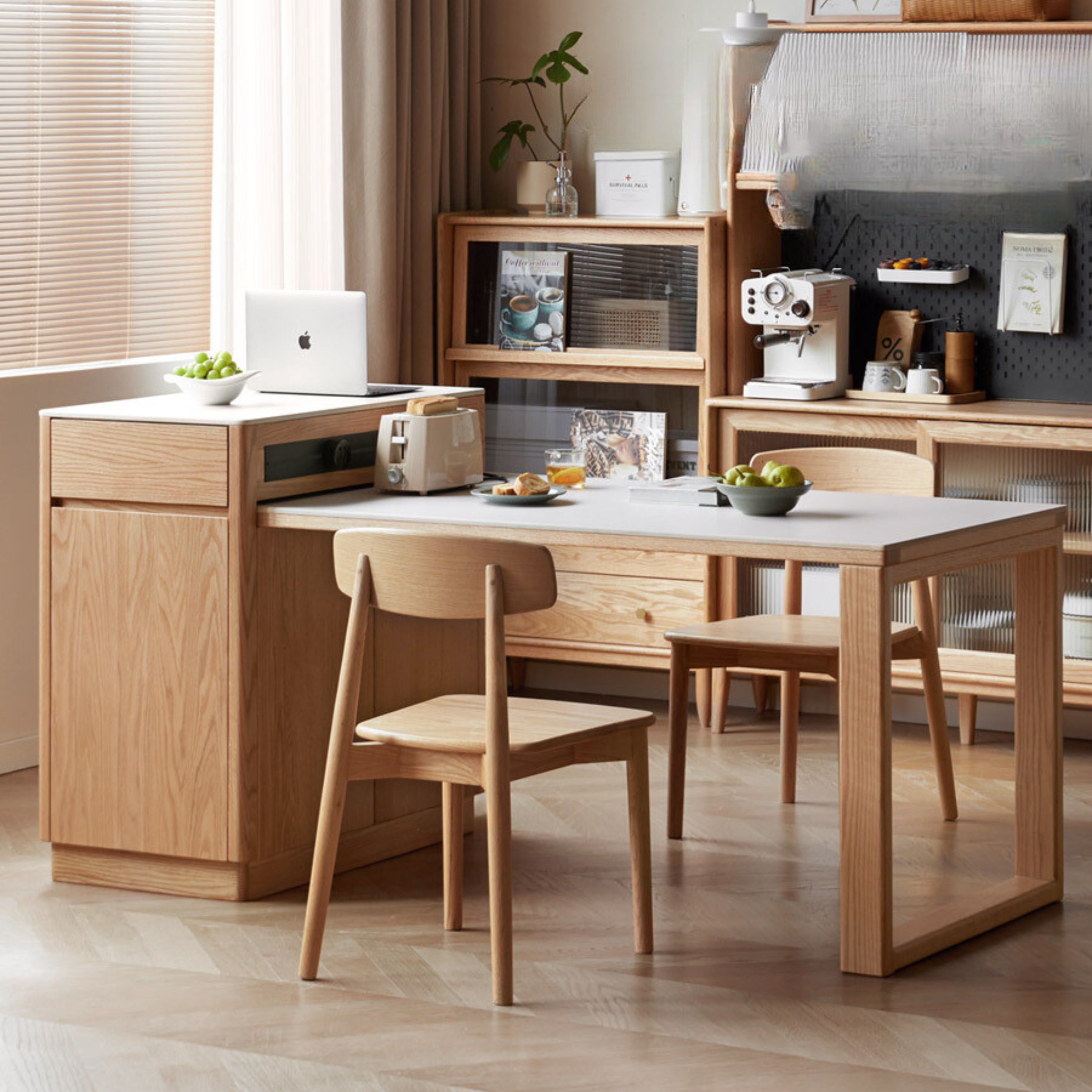 Oak Solid Wood Telescopic Island Rock Plate Dining Table