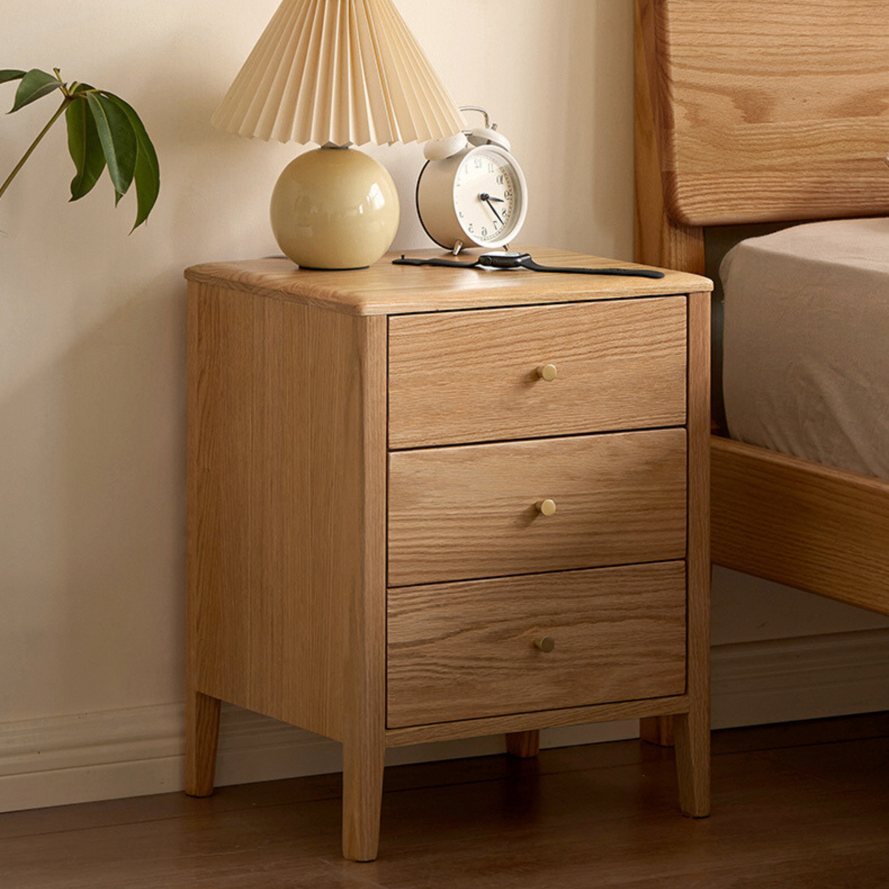 Solid RubberWood, Oak Solid Wood Modern Nightstand)