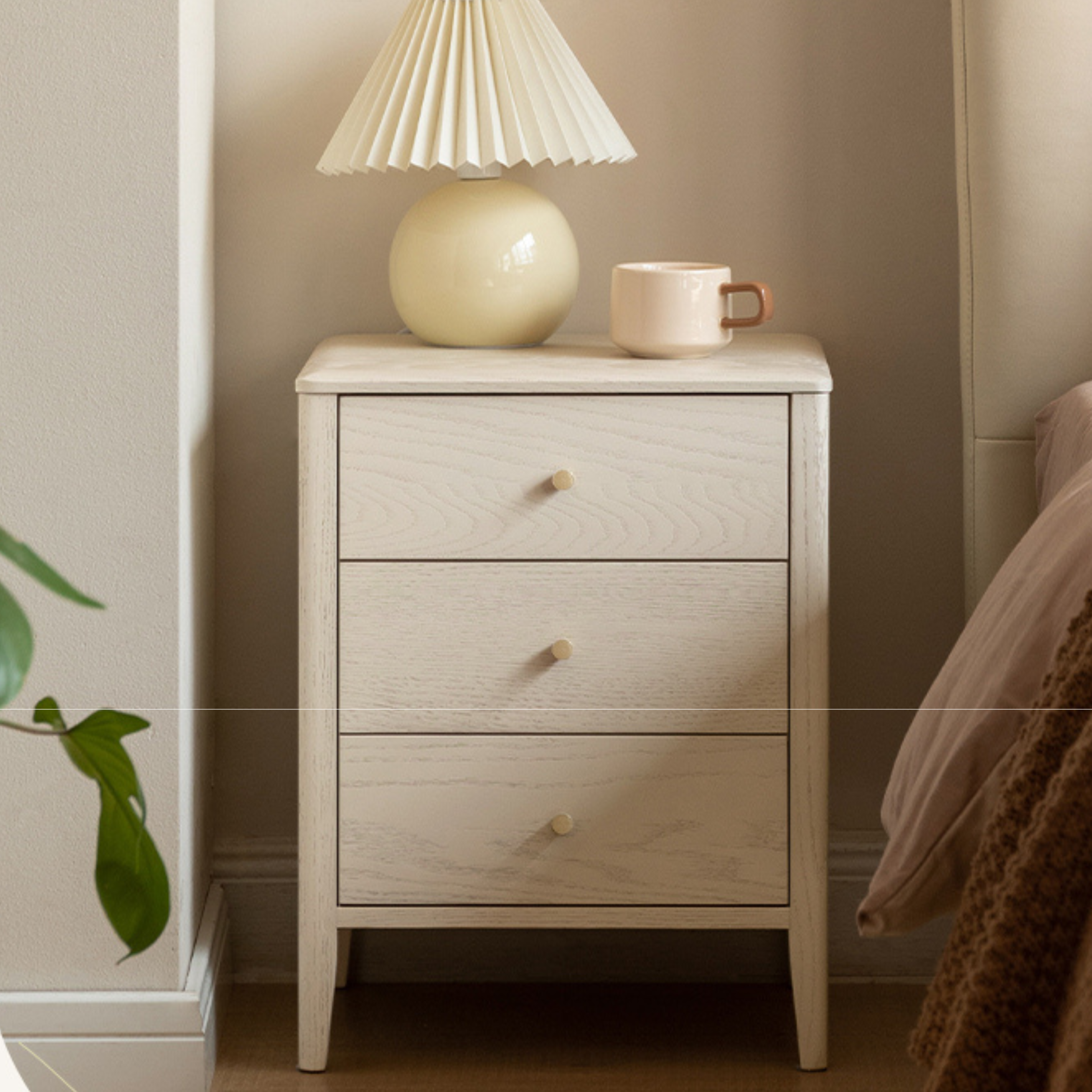 Solid RubberWood Nightstand Cream Style.