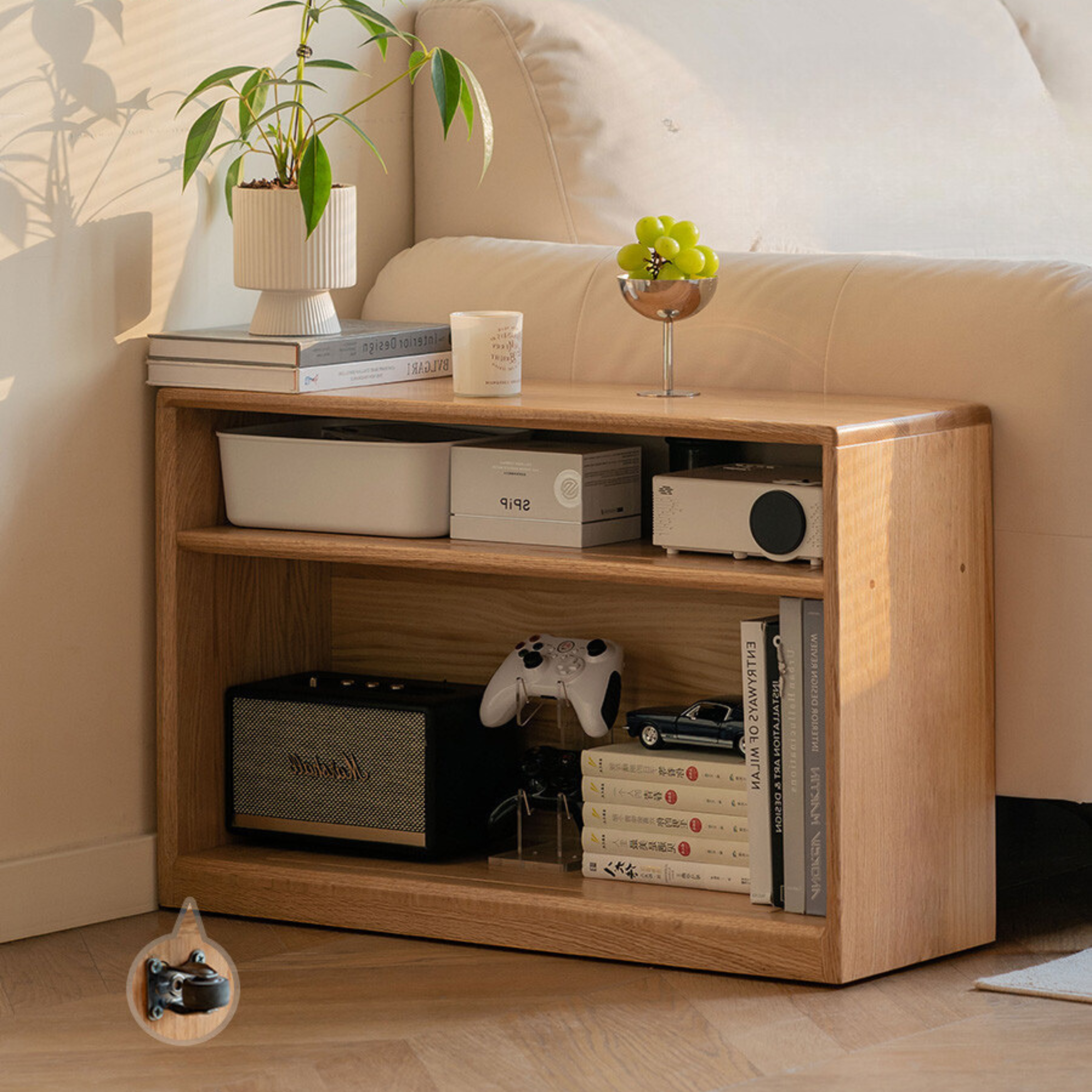 Oak Solid Wood Wheel Side Table