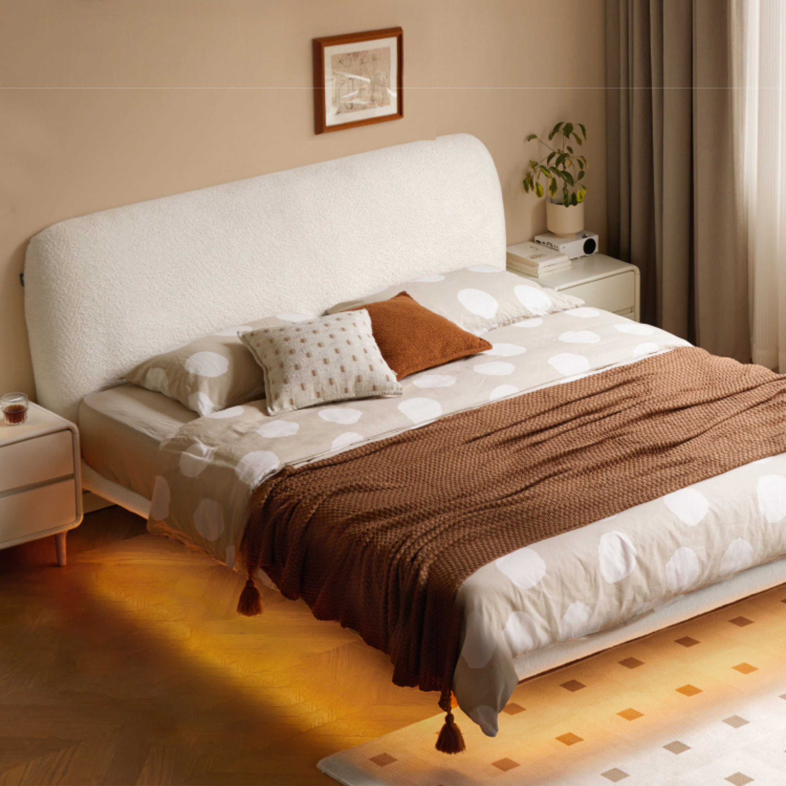 Fabric Soft Luminous White Suspension Imitation Lamb Fleece Bed