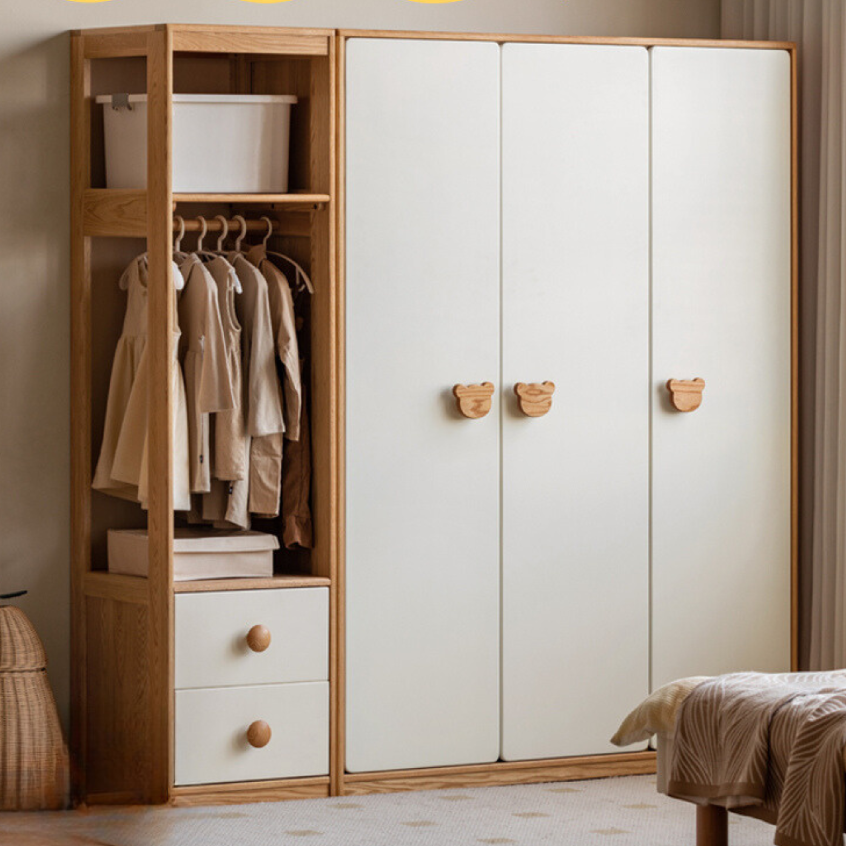 Oak Solid Wood Children's Wardrobe Combination