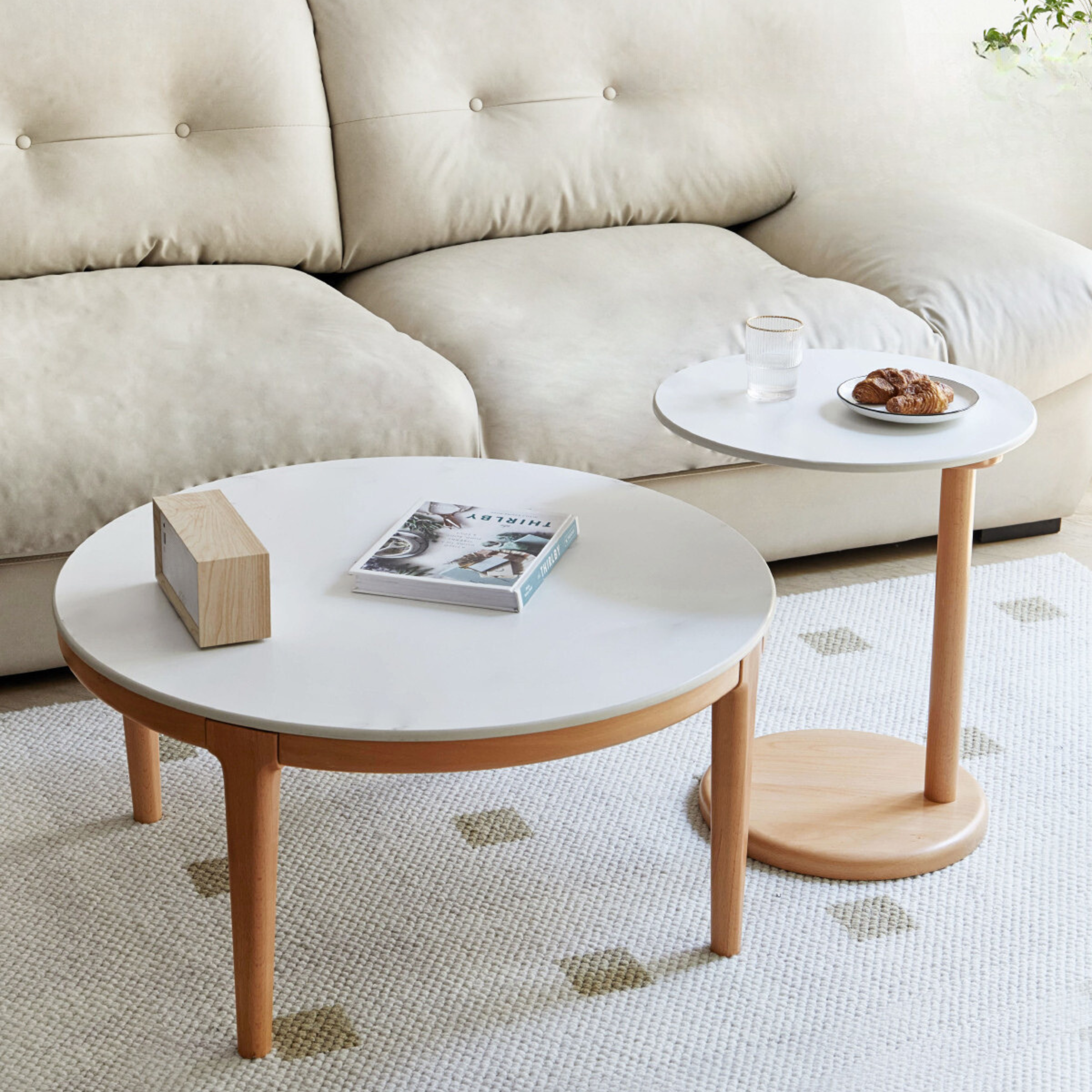 Beech Solid Wood Coffee Table Slate Side Table Combination