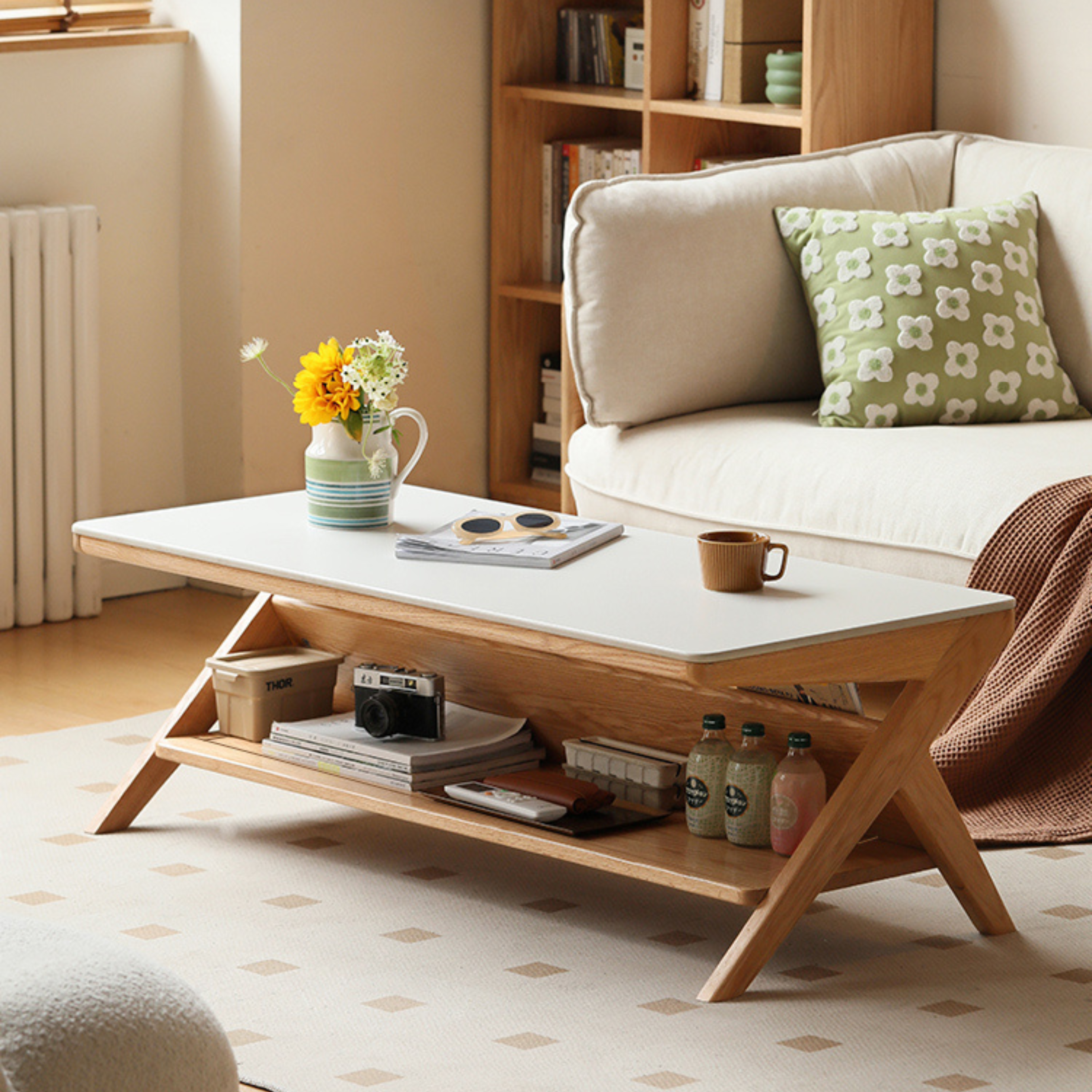 Oak Solid Wood Modern Rock Plate Coffee Table