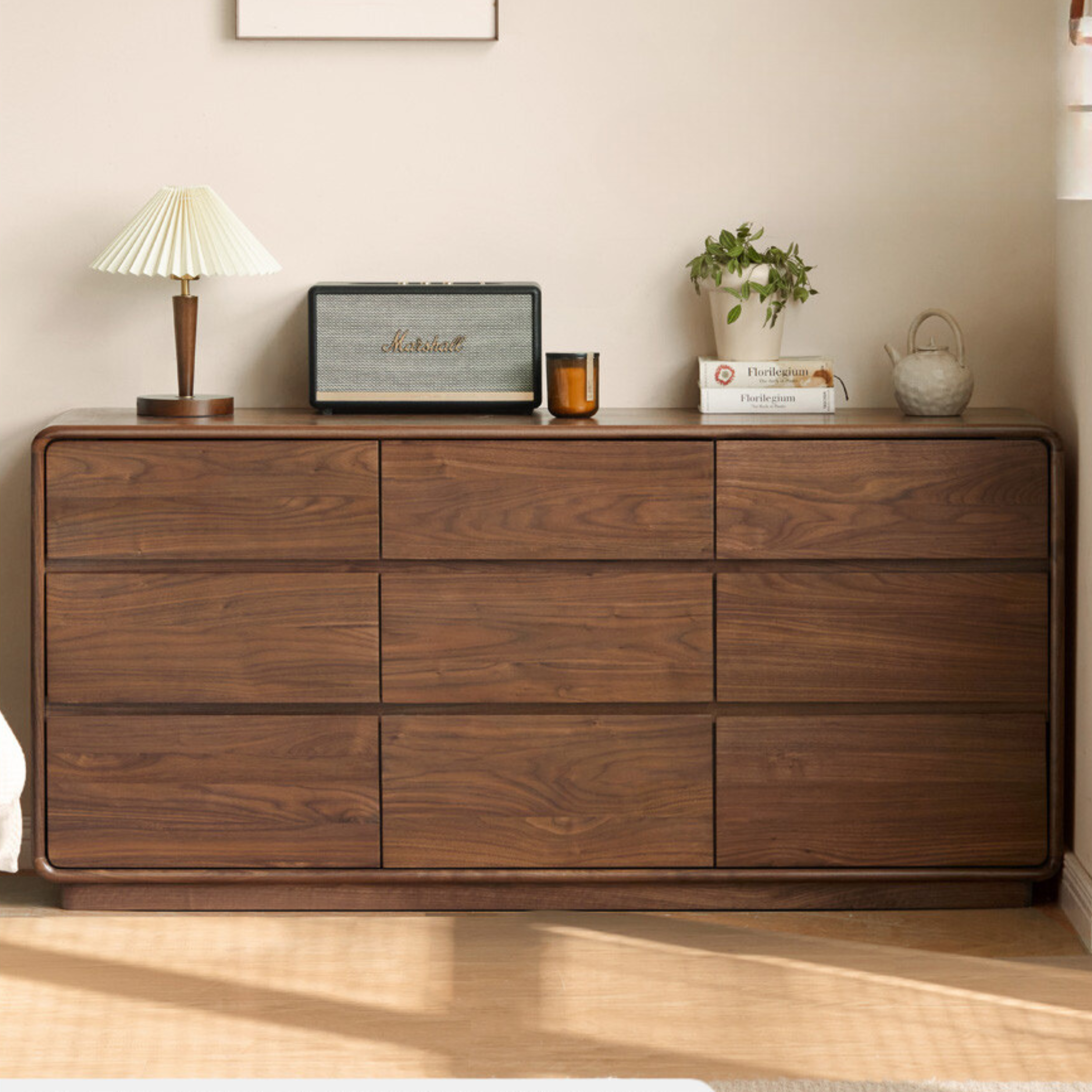 Black Walnut, Poplar Solid Wood Storage Cabinet Chest of Drawers