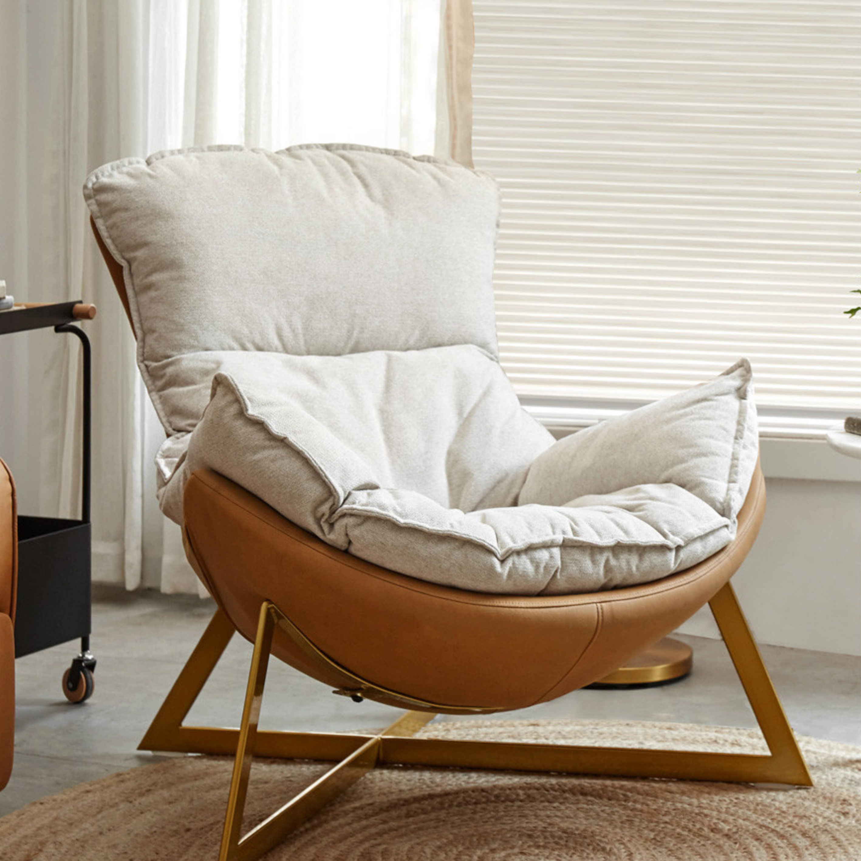 Leather Technology Cloth Lounge Eggshell Armchair