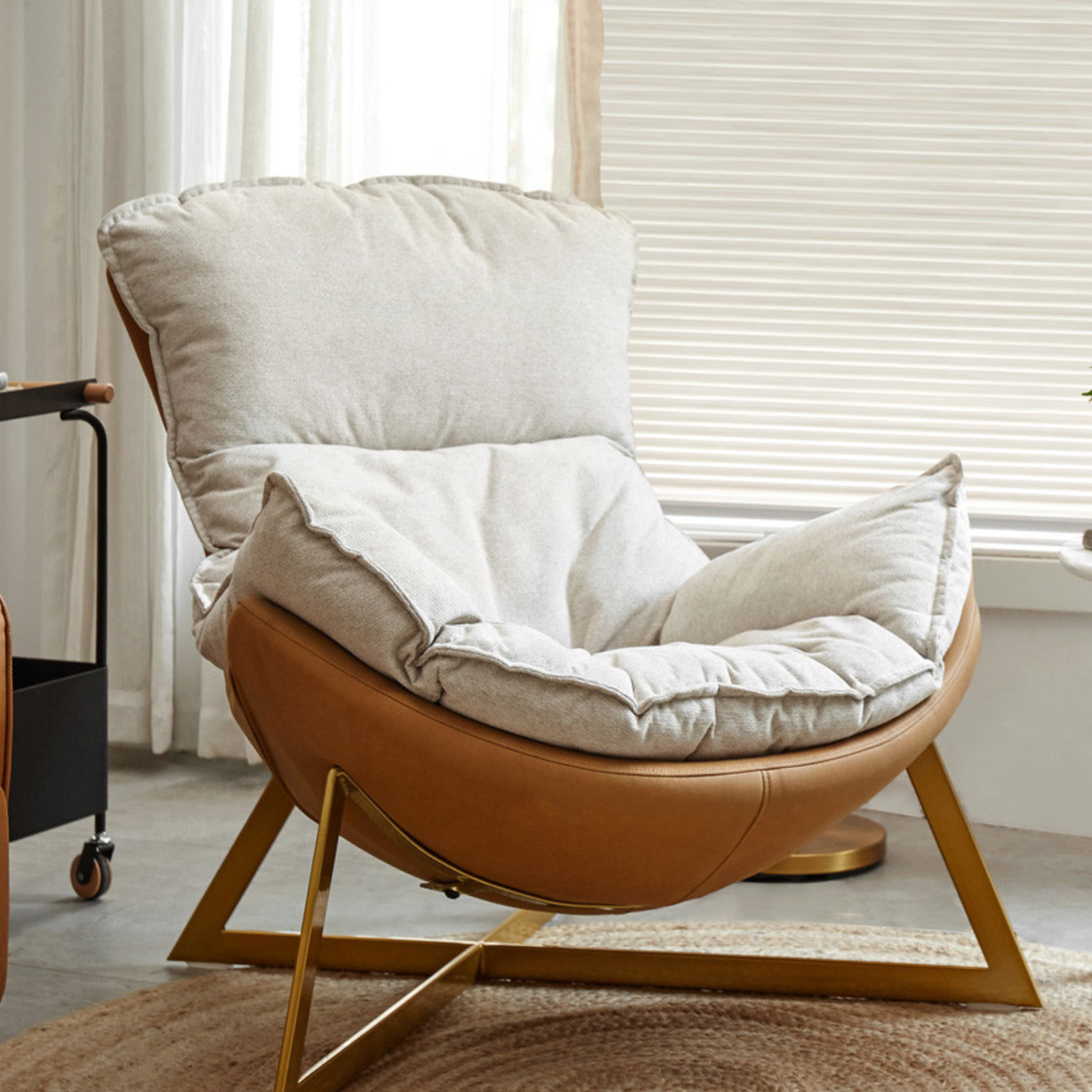 Leather Technology Cloth Lounge Eggshell Armchair