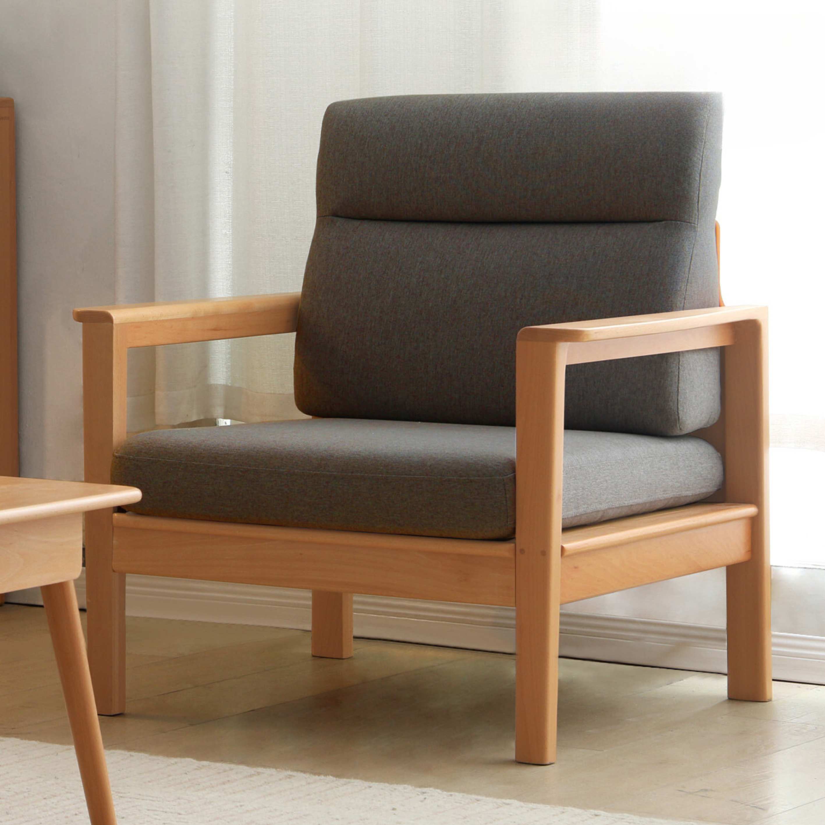 Beech Solid Wood Armchair Modern Minimalist)