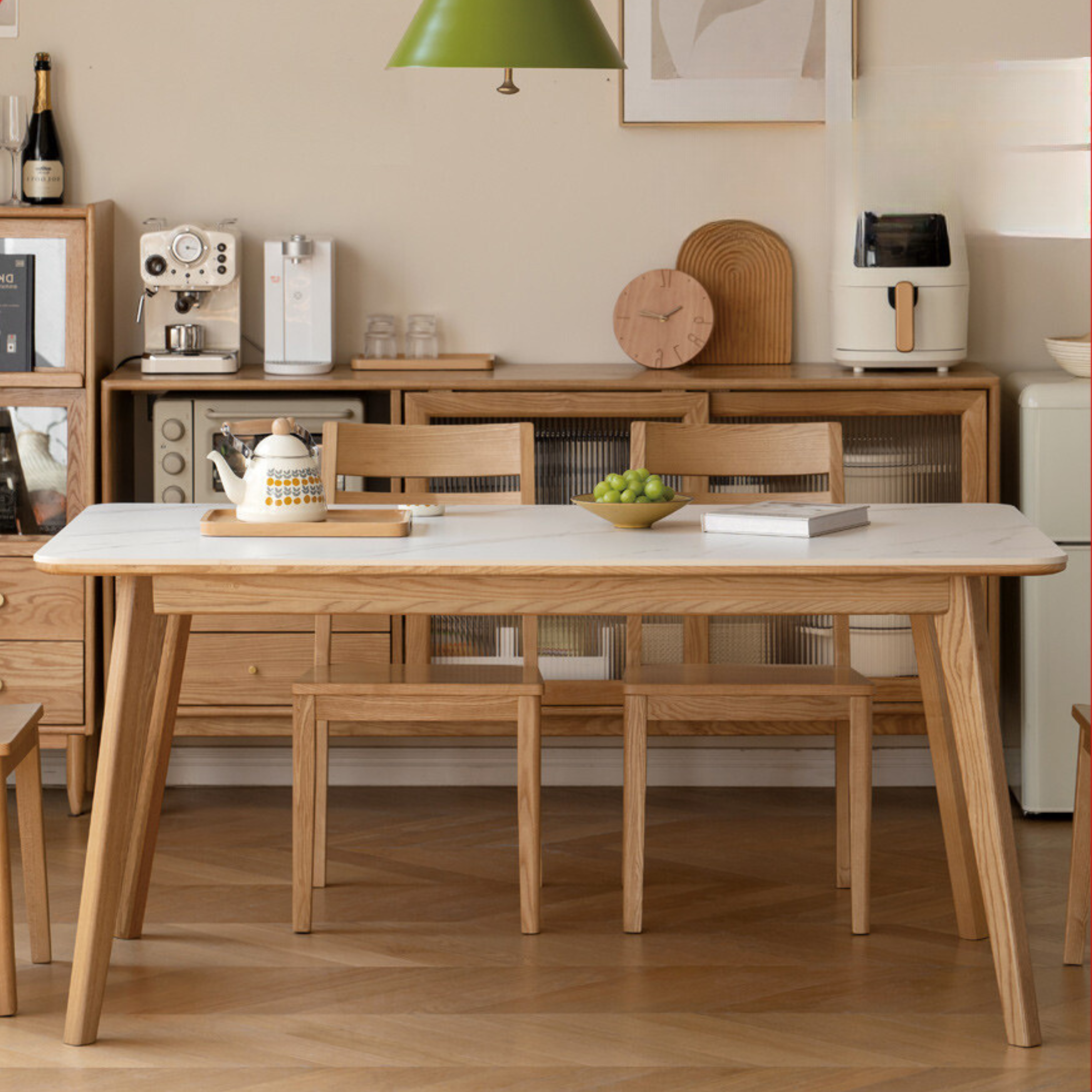 Ash Solid Wood Nordic Dining Table With Rock Slab Surface