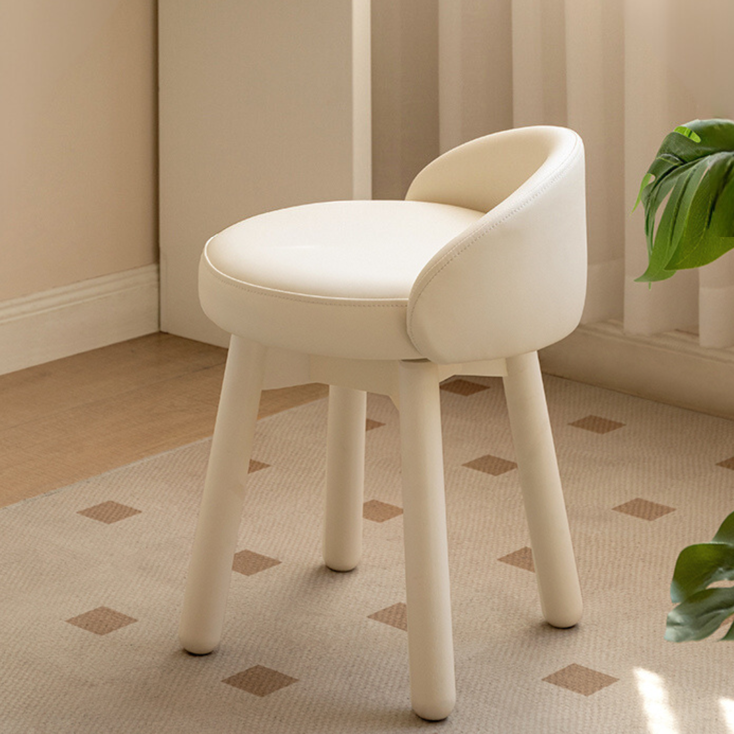Makeup Stool 360° Free Rrotation Cream Style Birch Solid Wood