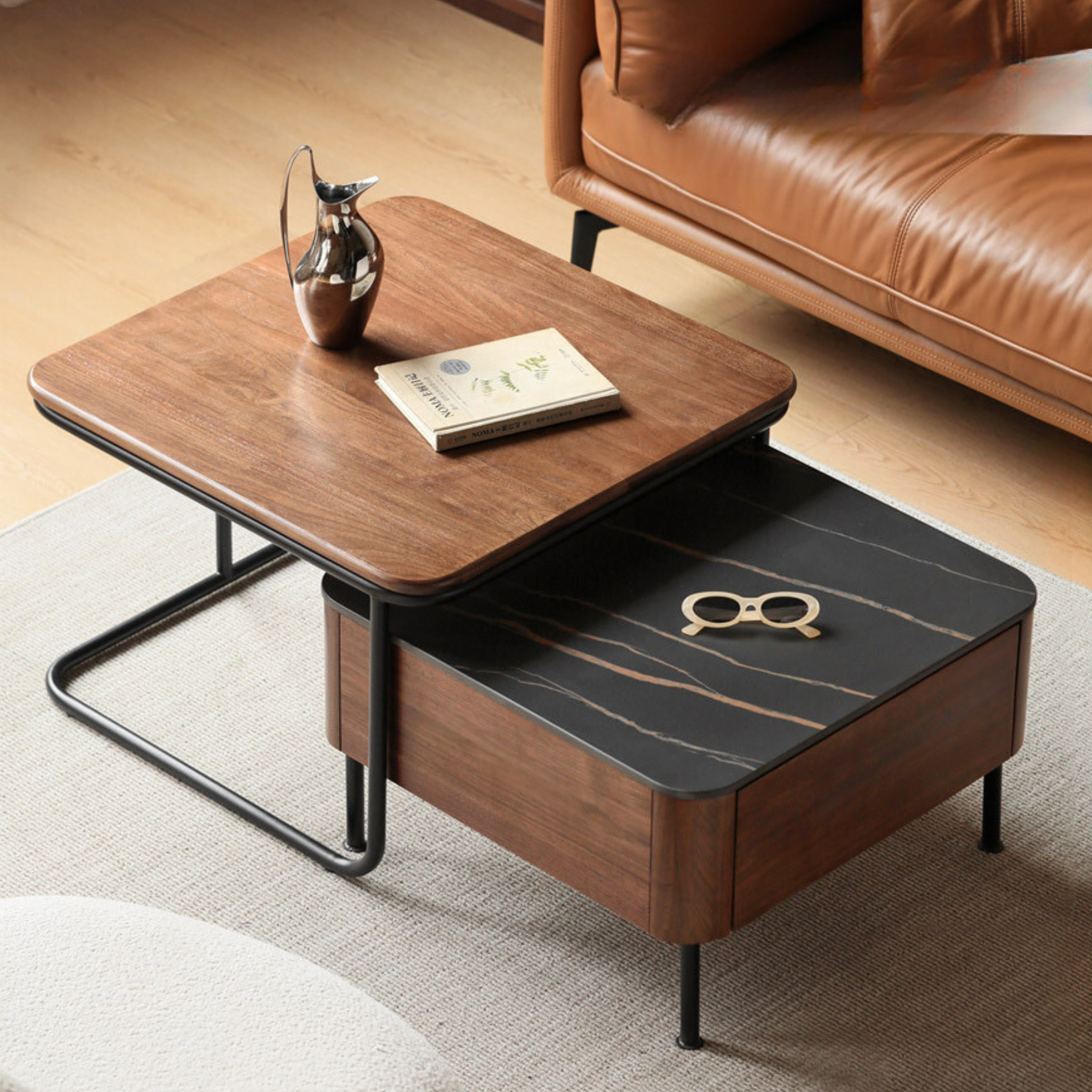 Sandalwood, Oak, Black Walnut Solid Wood Slate Top Coffee Table