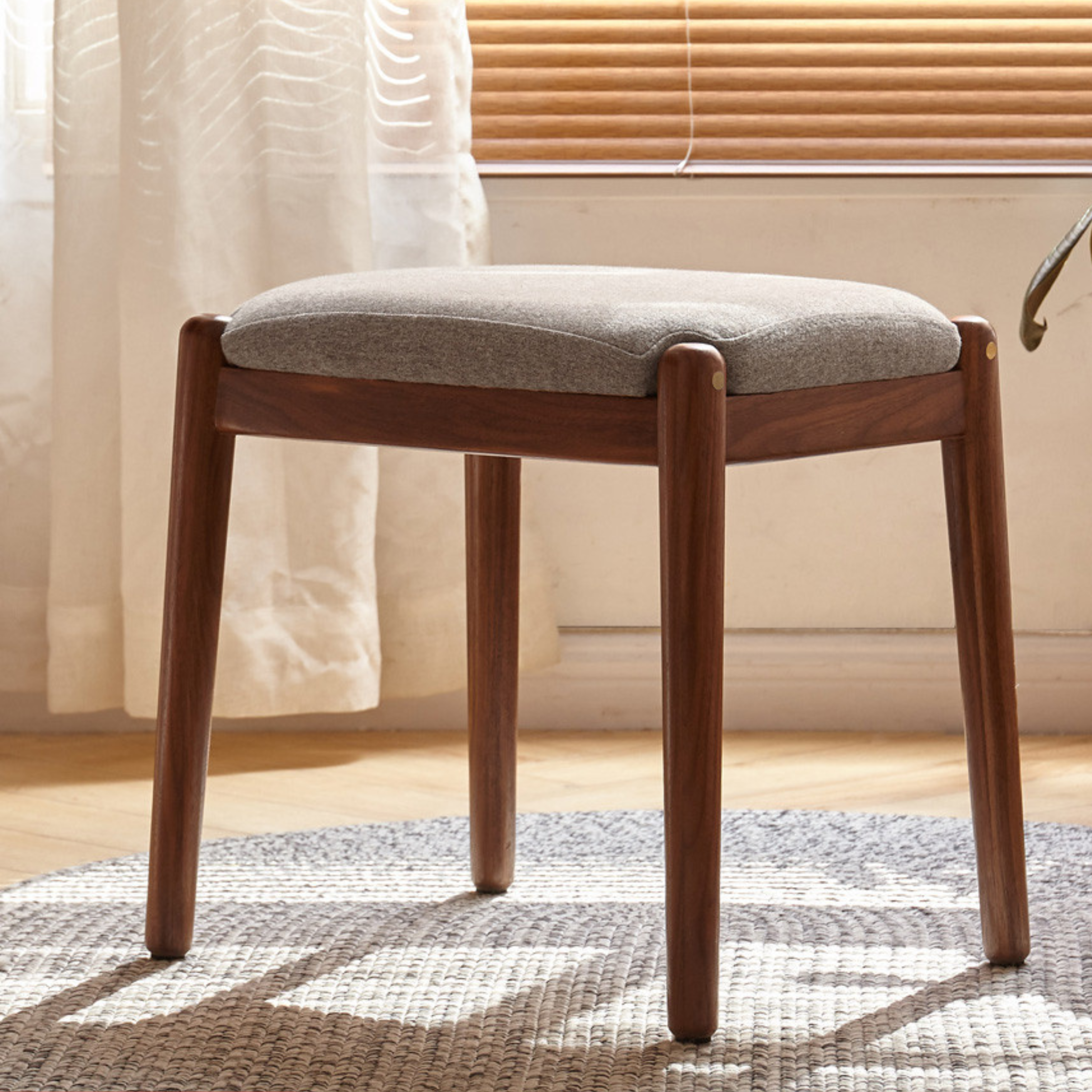 Black Walnut Solid Wood Square Makeup Stool