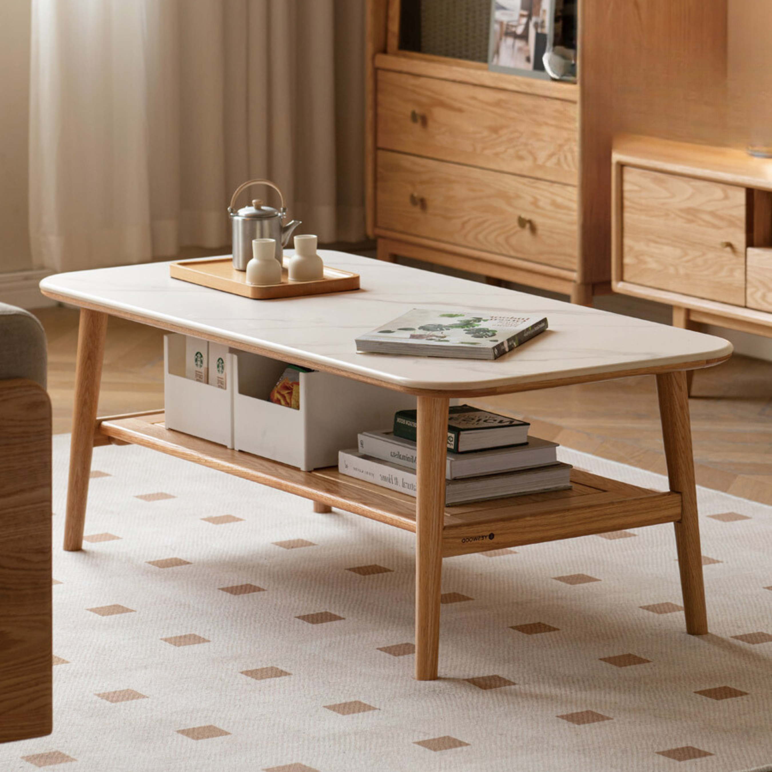 Oak, Beech Solid Wood Slate Coffee Table
