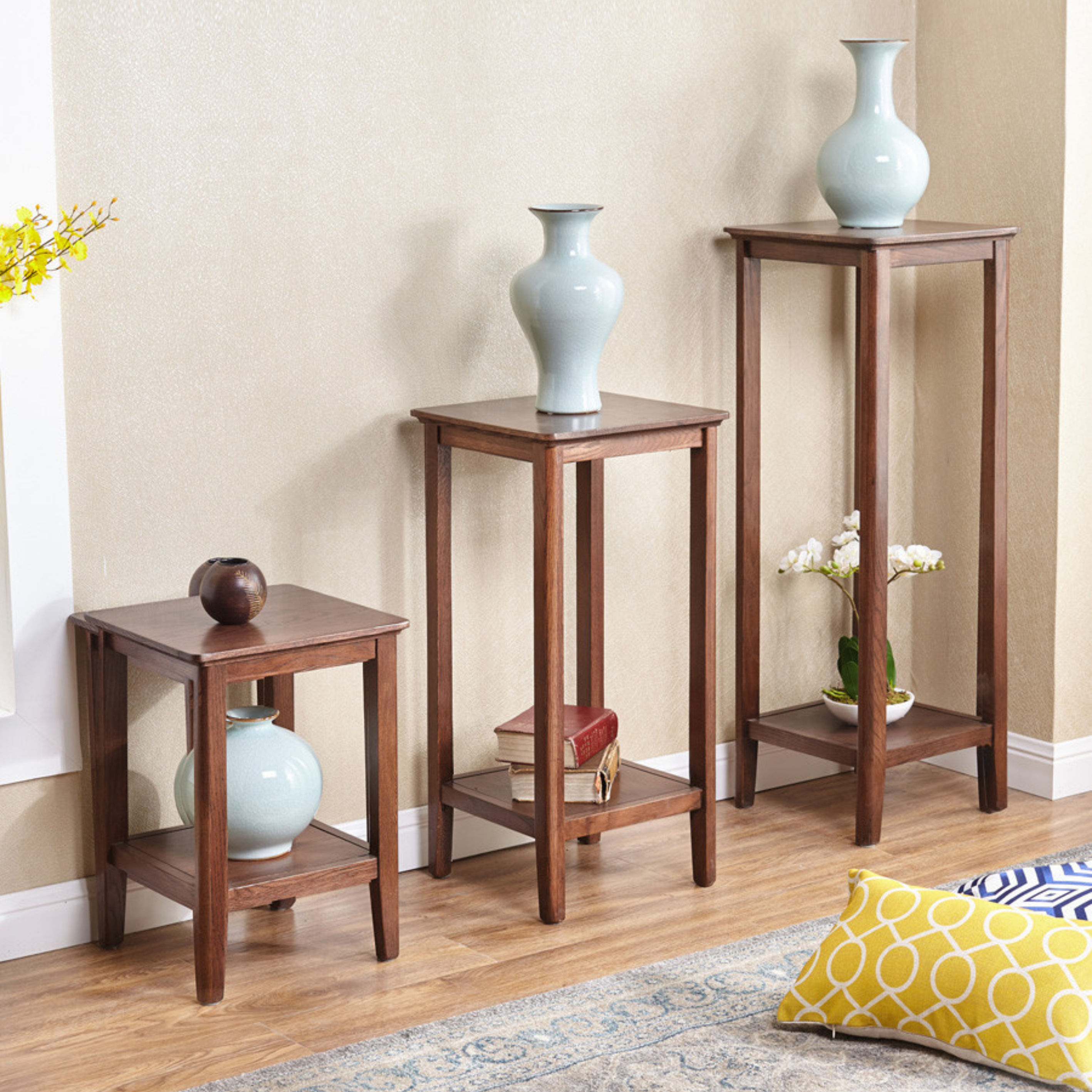 Oak Solid Wood Walnut Color Flower Rack