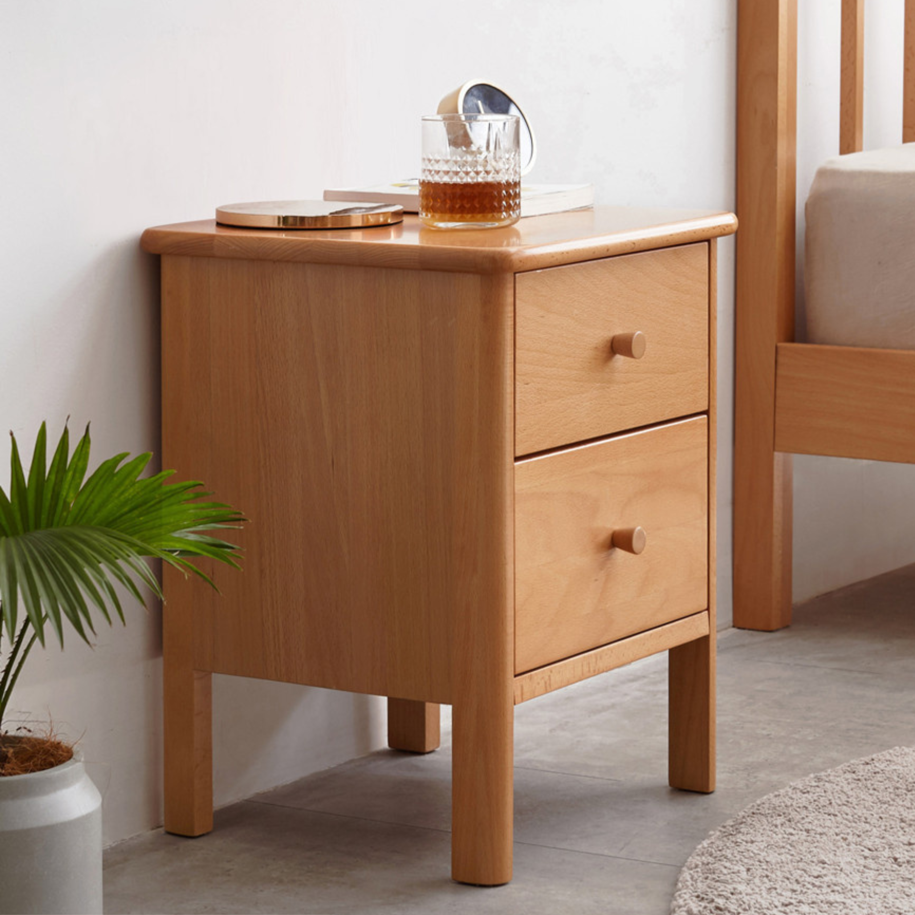 Beech Solid Wood Drawer Nightstand.