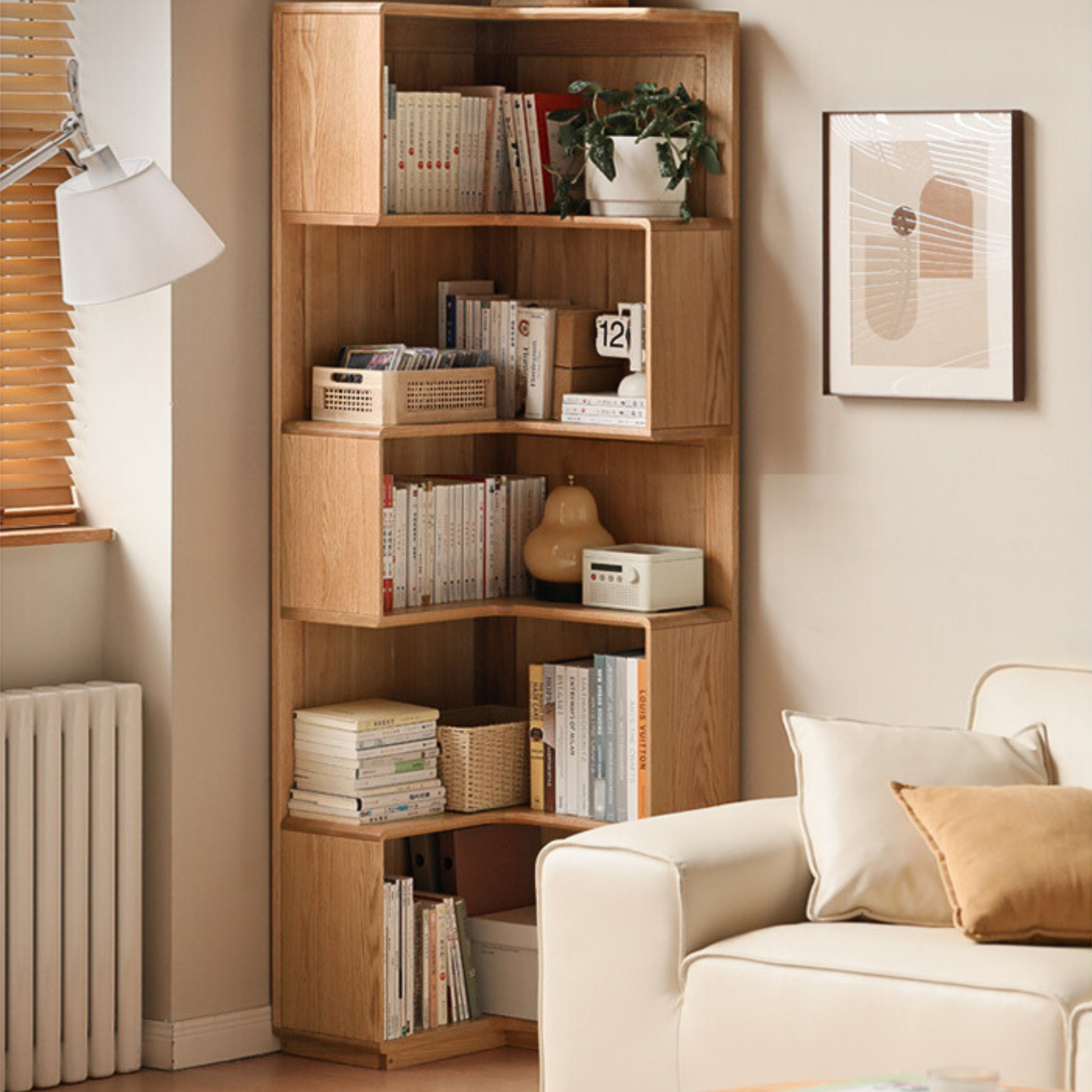 Oak Solid Wood Corner Bookcase