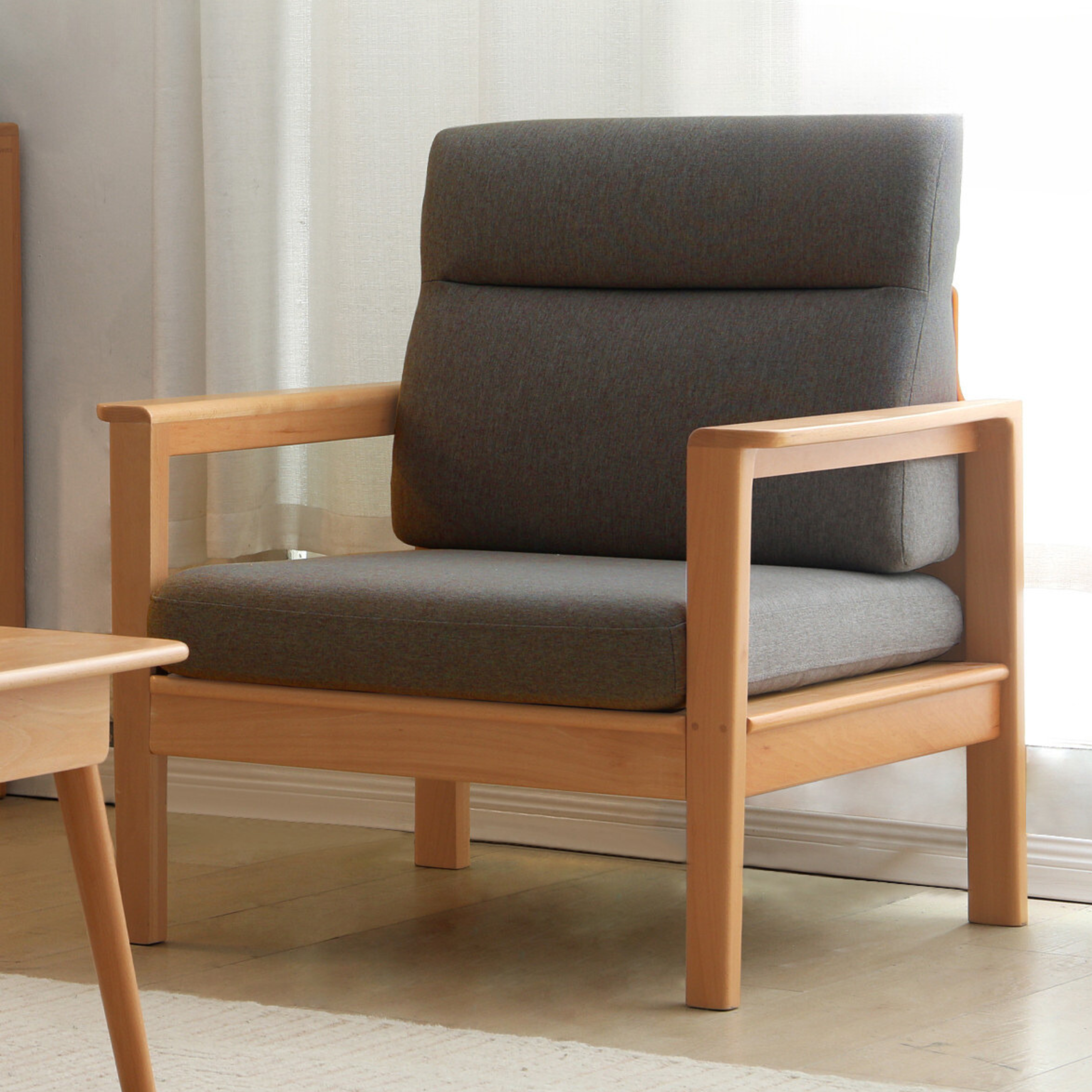 Beech Solid Wood Armchair Modern Minimalist)
