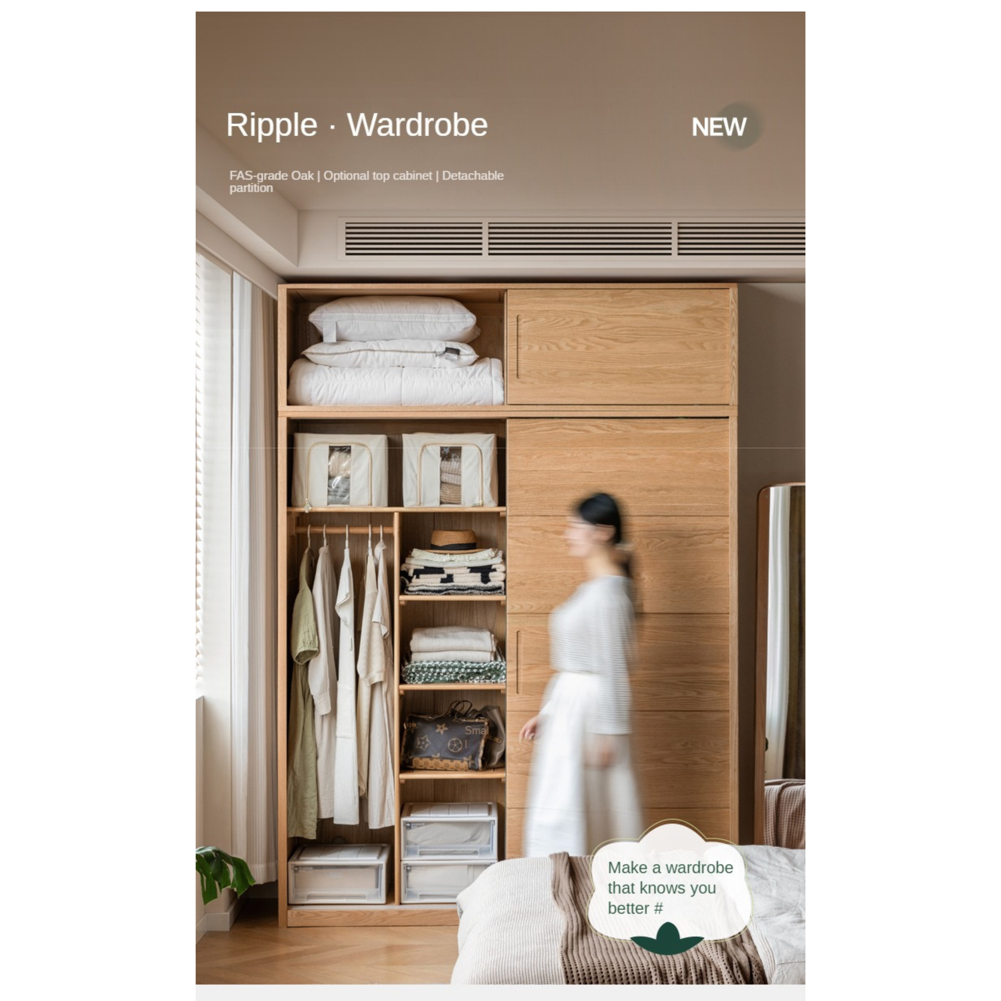 Oak, Pine Solid Wood Sliding Door Wardrobe.