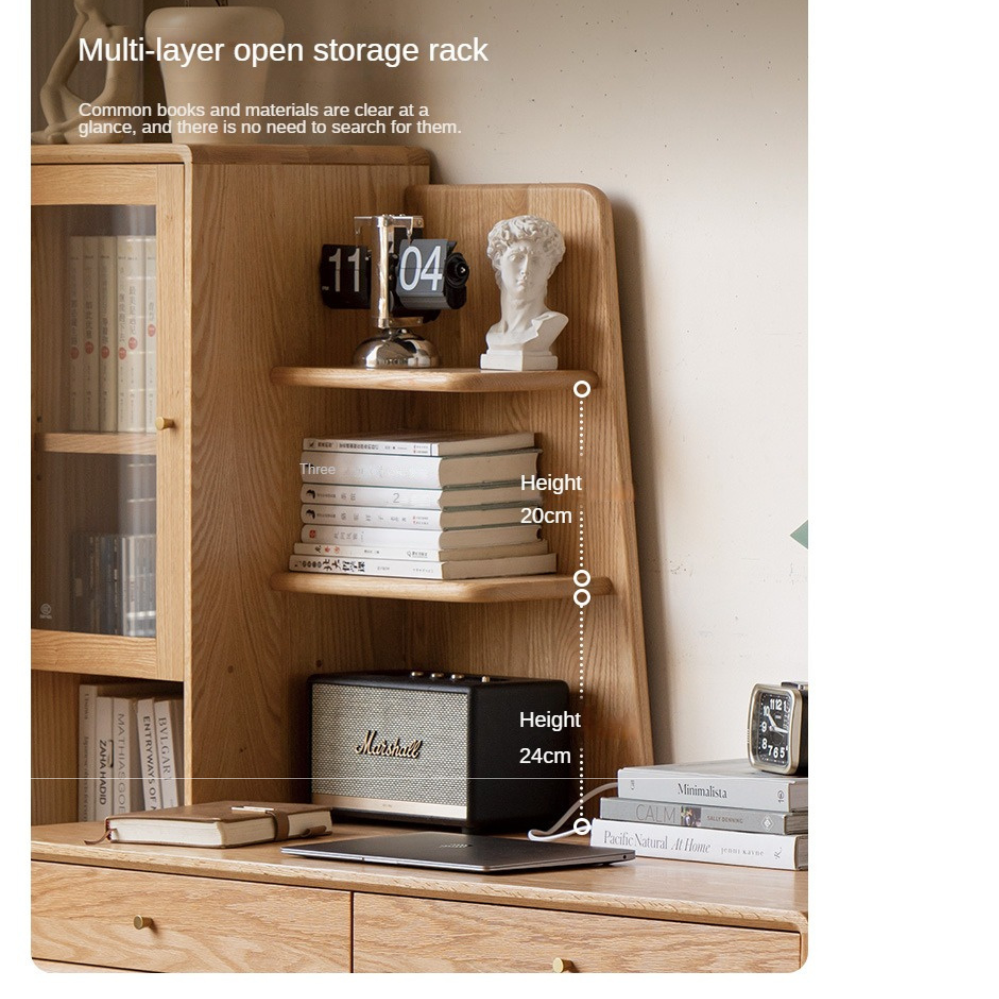 Oak Solid Wood Bookshelf and Office Desk Combination