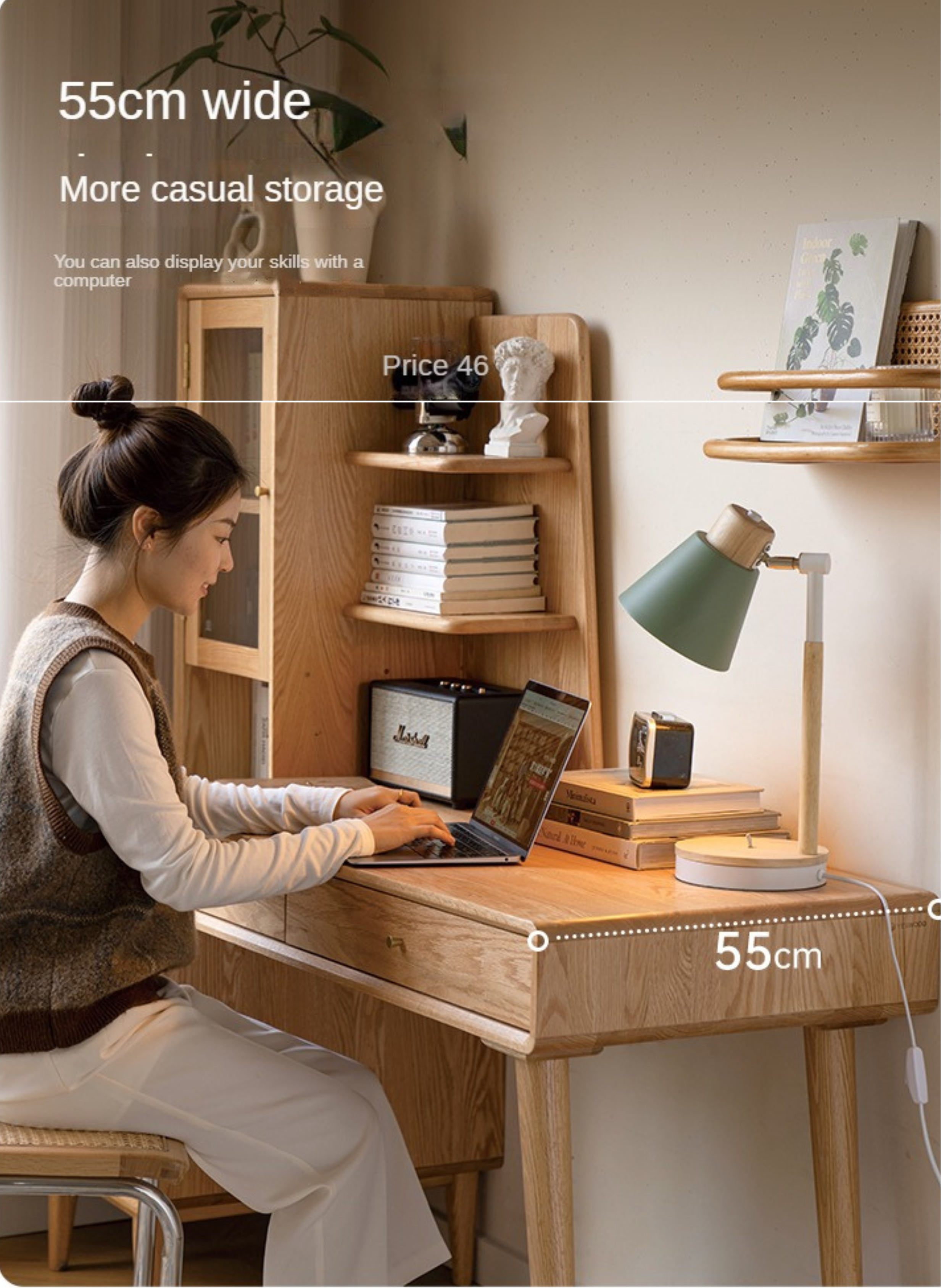 Oak Solid Wood Office Desk Combination