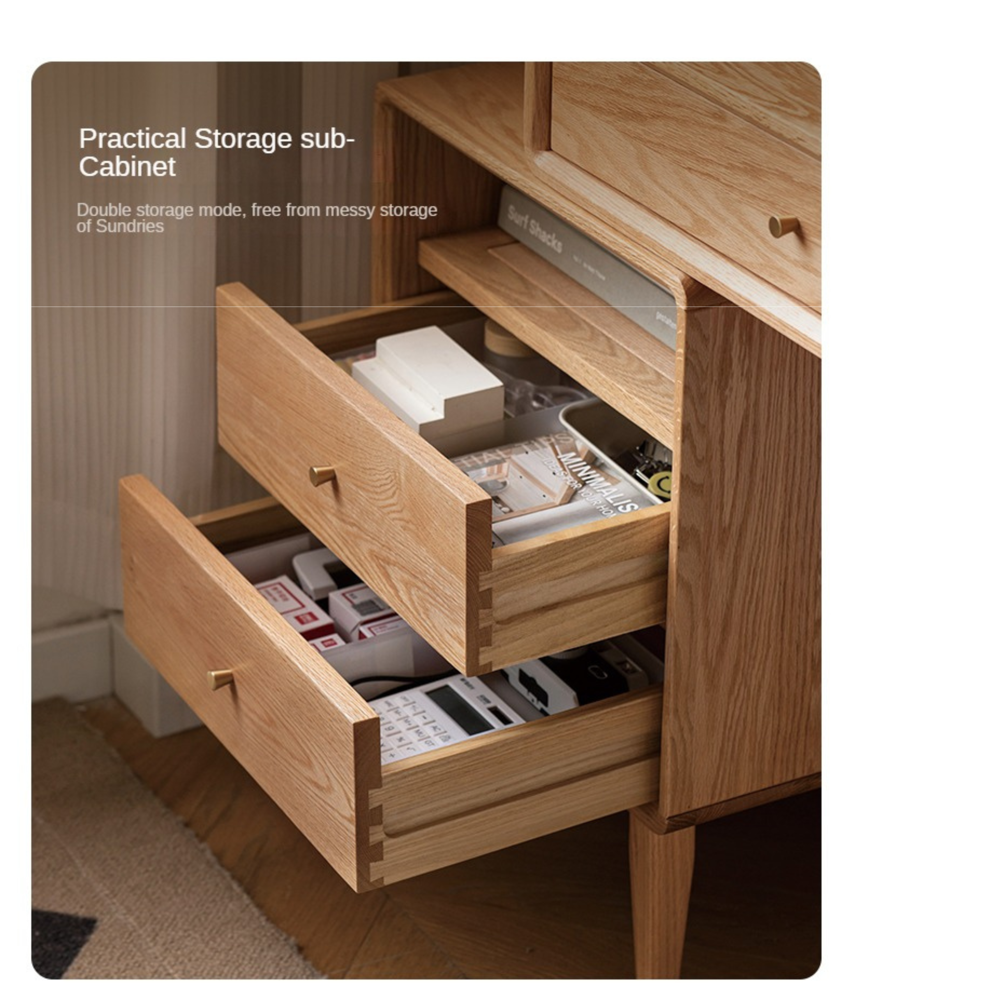 Oak Solid Wood Bookshelf and Office Desk Combination