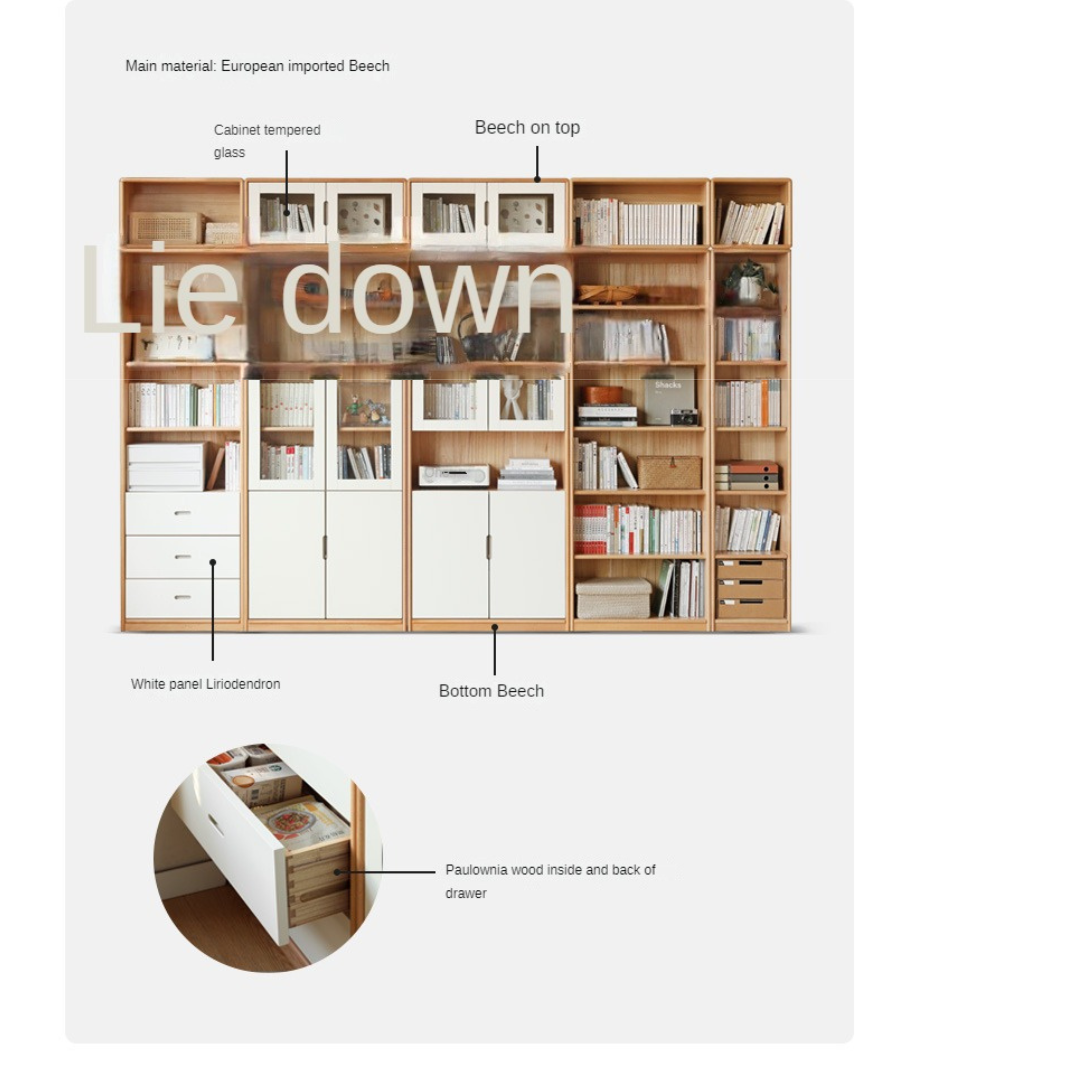 European Beech Solid Wood Bookcase Bookshelf Full Wall